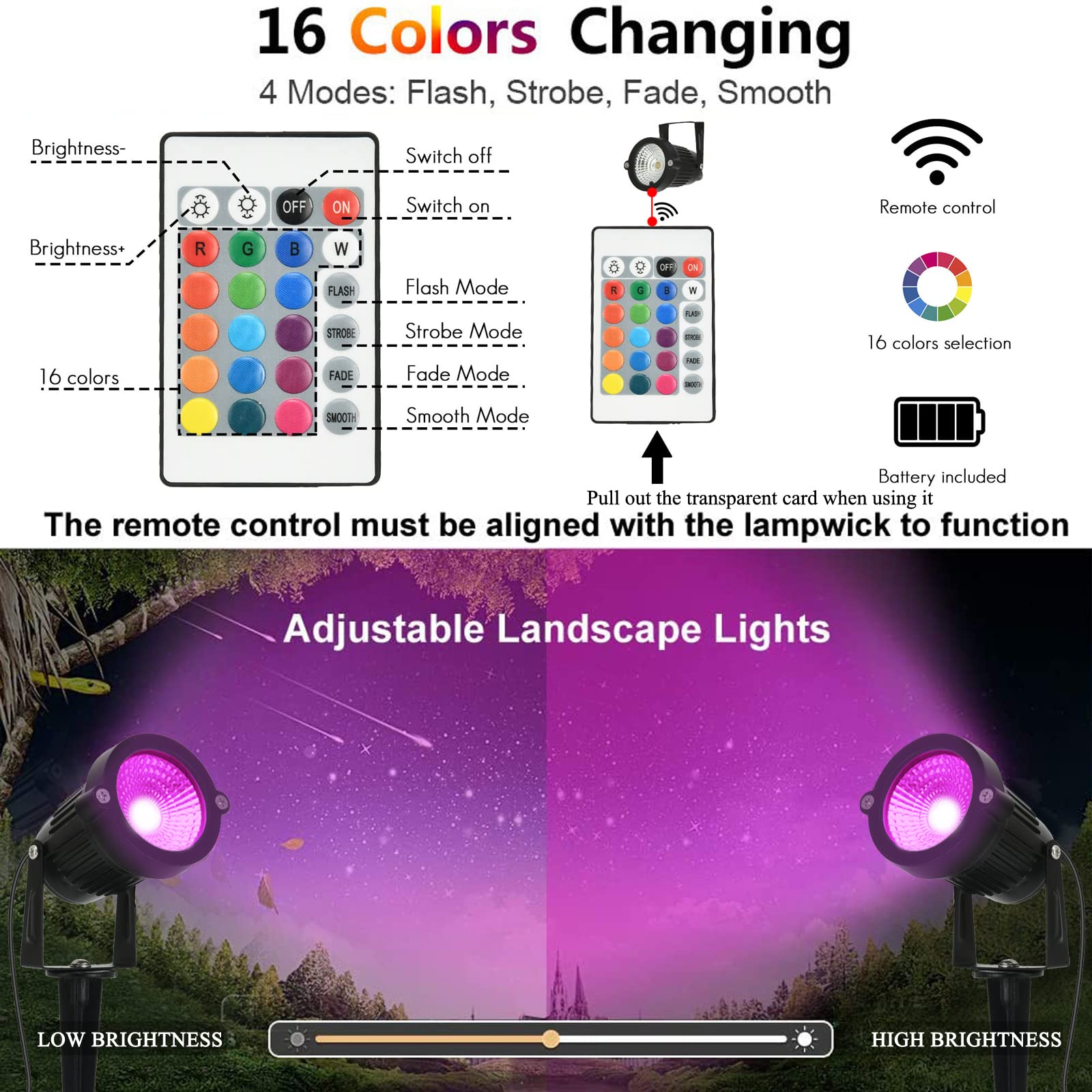 AHSELLUS RGB LED Spot Lights 5W DC12V Waterproof Outdoor Garden Lights, Multicolor, 10 Pack