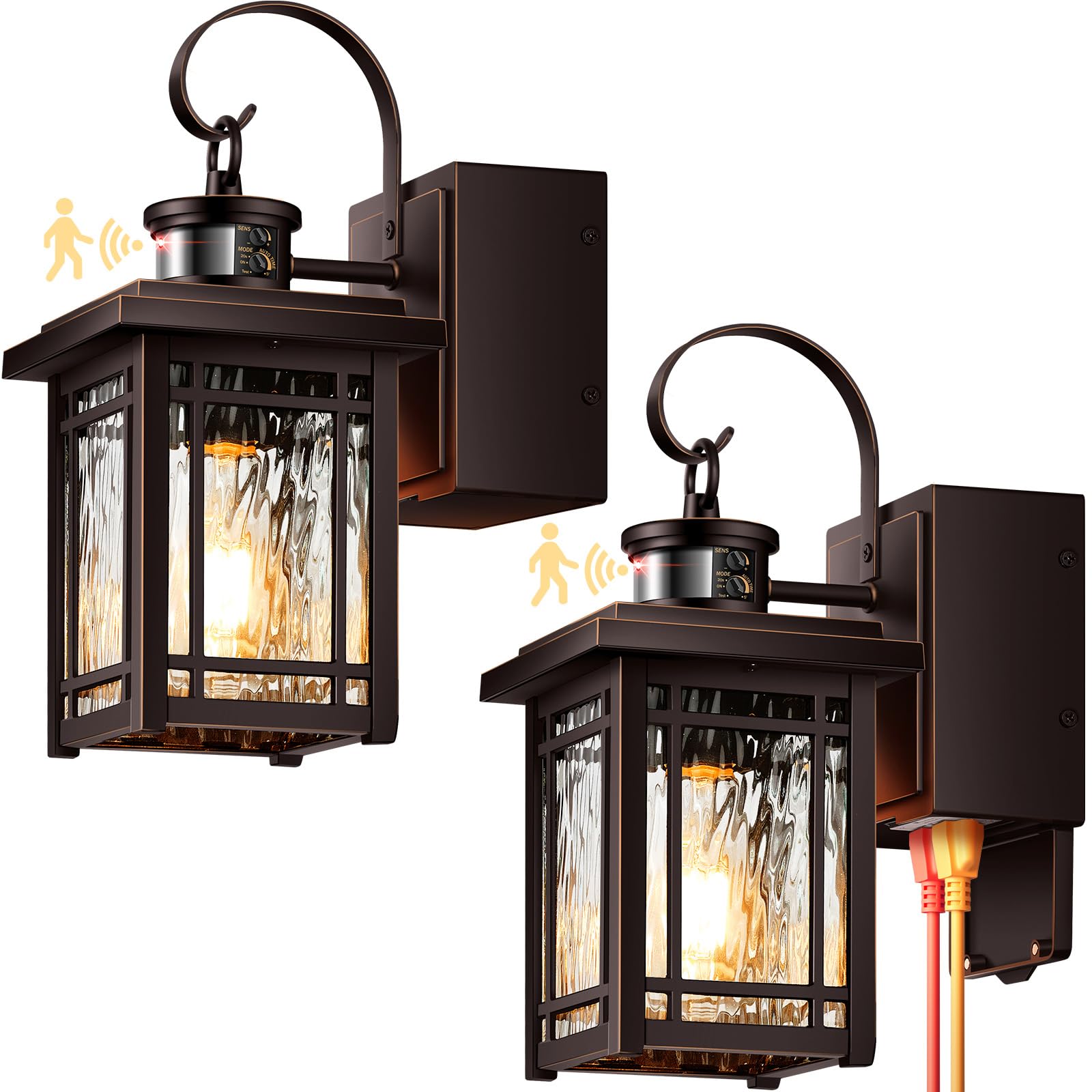 Opaxis 2-Pack Porch Light With Gfci Outlet  Motion Sensor Outdoor Wall Light Wall Mount  Oil Rubbed Bronze Exterior Lighting Fixtures  Anti-Rust Outdoor Lantern Wall Sconce For Garage  Patio  Balcony