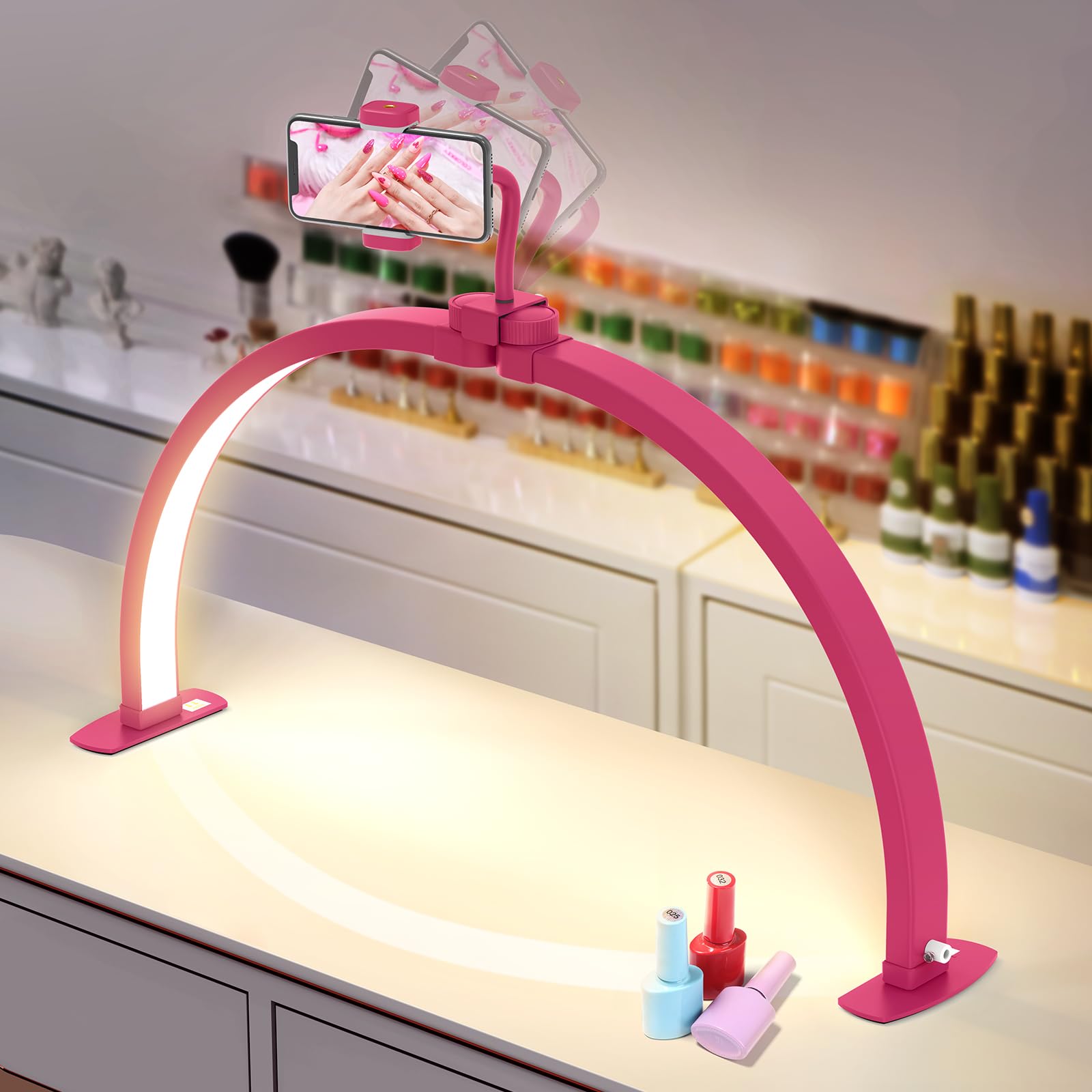 Yokilly Half Moon Light for Nail Desk: 29 Foldable Half Moon Desk Lamp with Phone Holder for Beginner - Arch Nail Tech Light wit