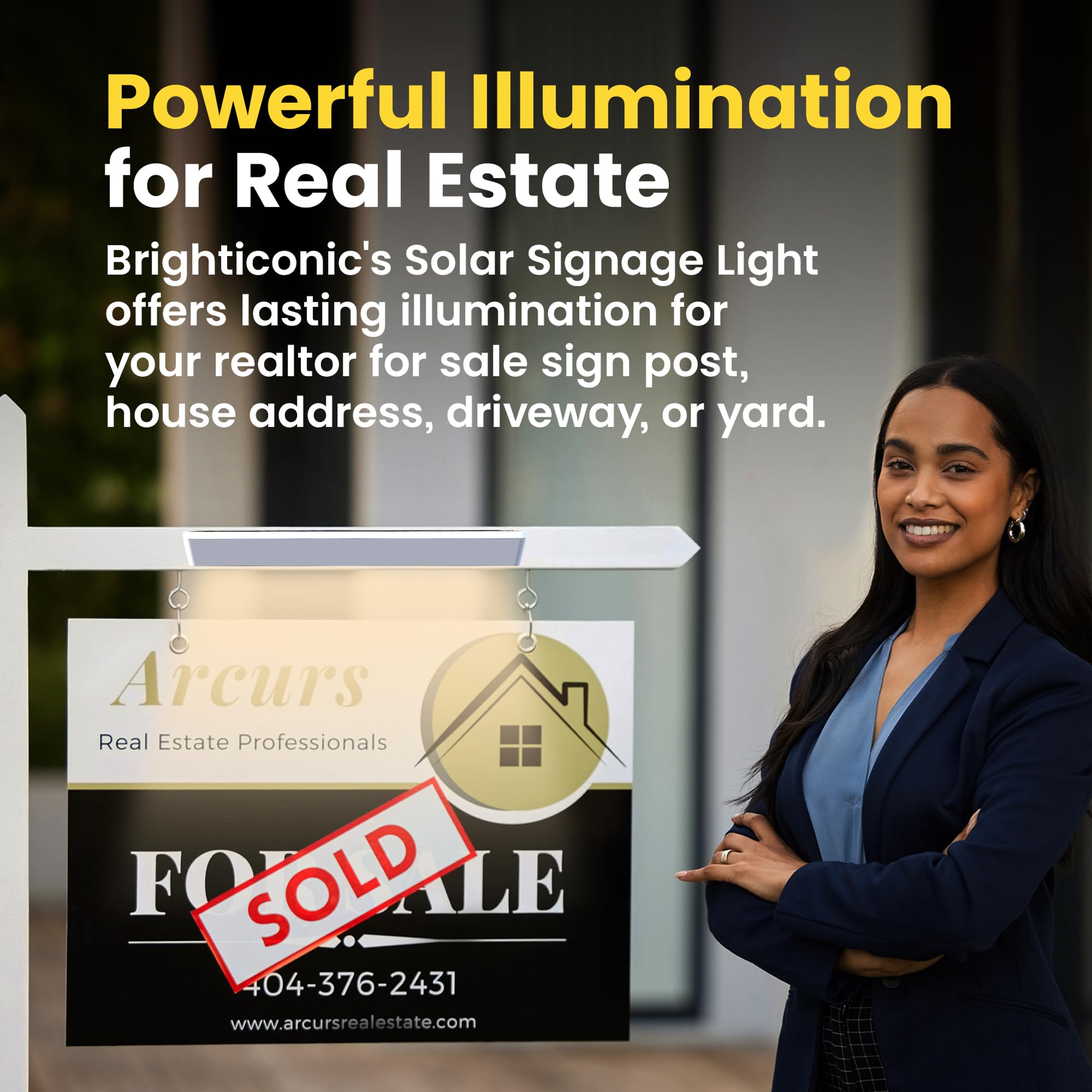 BRIGHTICONIC Solar LED Sign Lights - Wireless, Waterproof, Dusk to Dawn, Outdoor Lighting for Real Estate Signs - 2 Pack, White