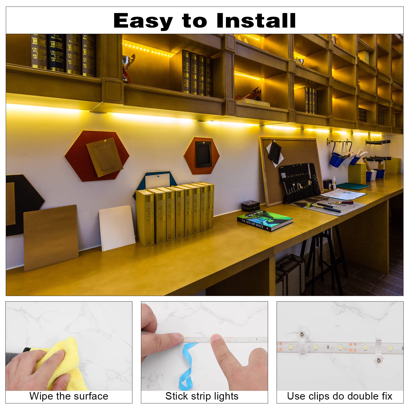 iNextStation 12V LED Light Strip Waterproof 16.4ft 300 SMD 2835 Yellow