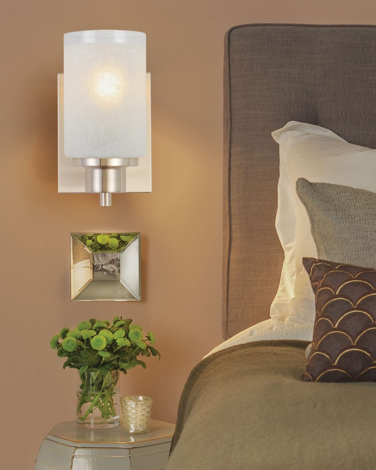 Eidonta 3 Pack Modern Bath Vanity Light Fixture, Frosted Glass Shades, Brush Nickle Finish