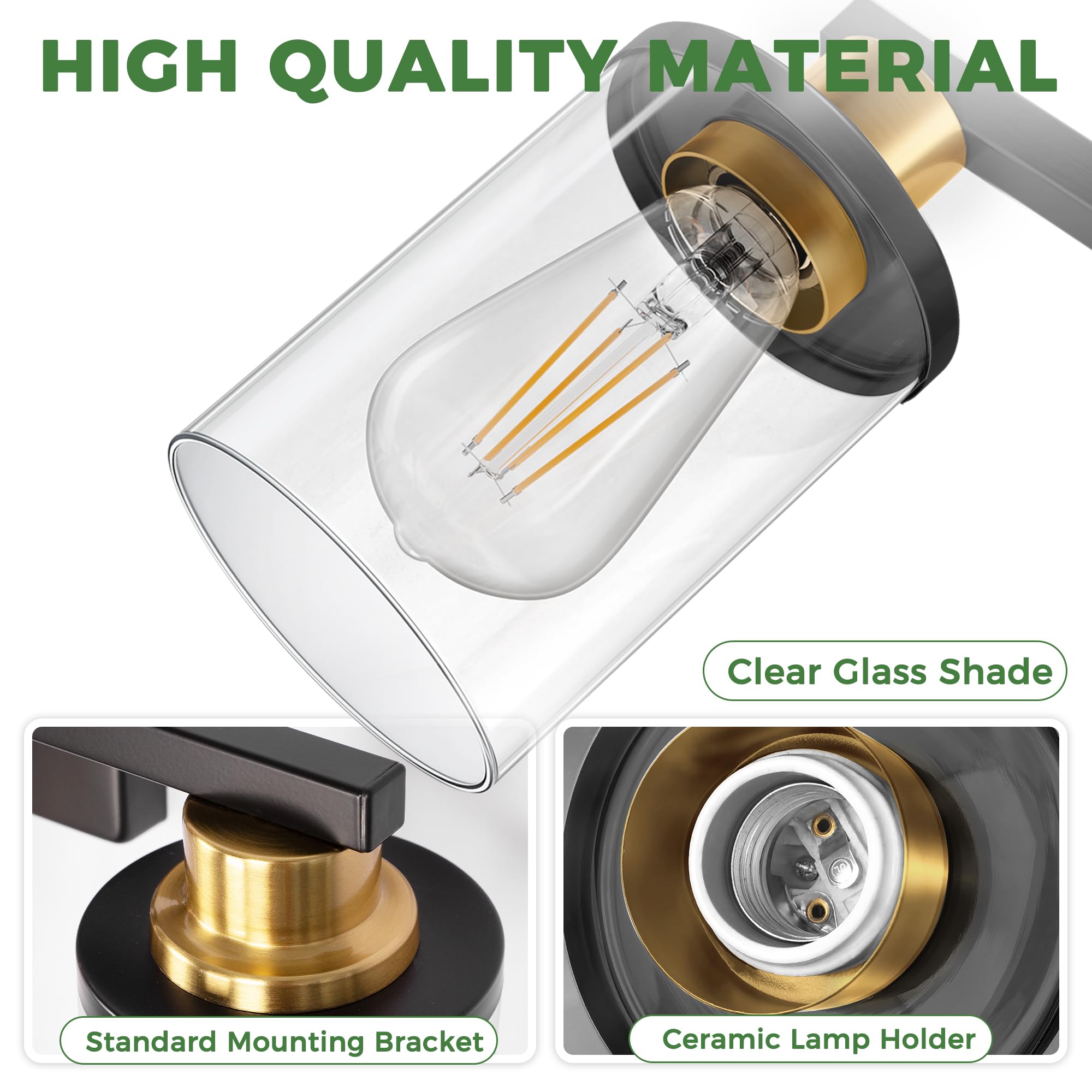 Doresshop Bathroom Light Fixtures  6-Light Gold And Black Bathroom Lighting Fixtures Over Mirror With Clear Glass Shade  Vanity Lights For Hallway Living Room Bedroom
