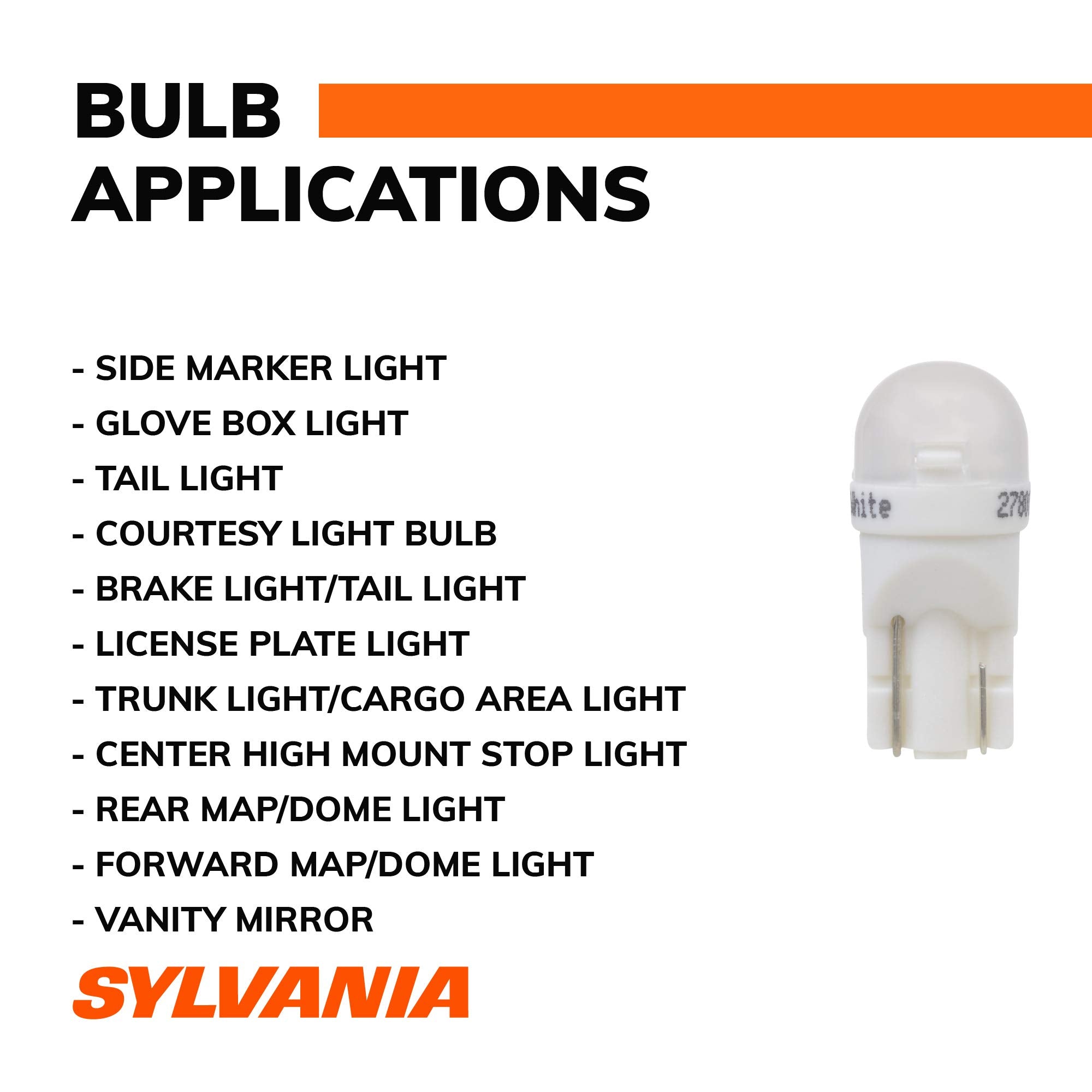 SYLVANIA 168 T10 W5W LED Mini Bulb - Bright White Light, Ideal for Interior Lighting, 2-Pack