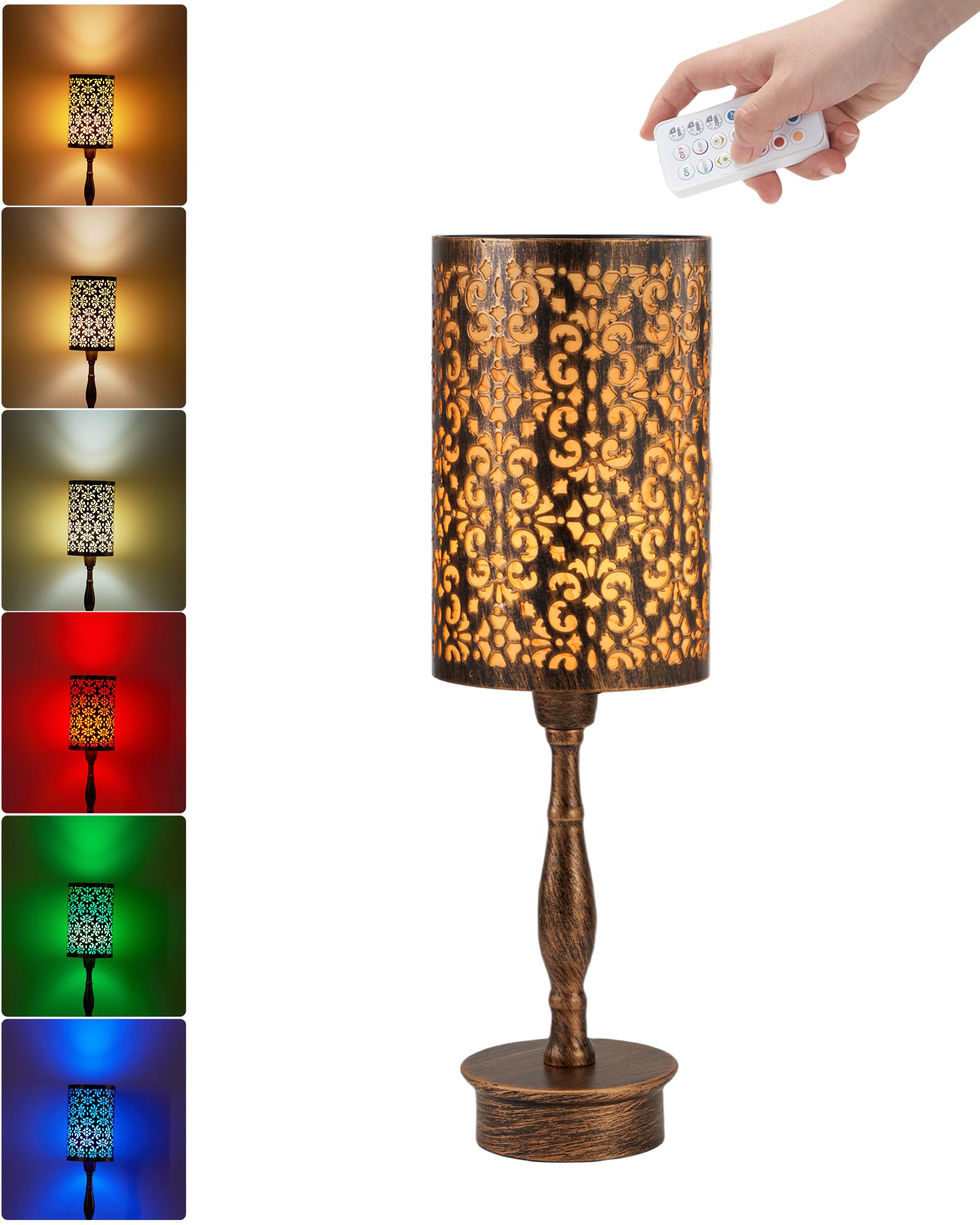 UMEXUS Cordless Table Lamp with Remote, Timer & Dimmer, RGB Small Rechargeable Battery Operated, Touch Bedside Night Lights, Ant