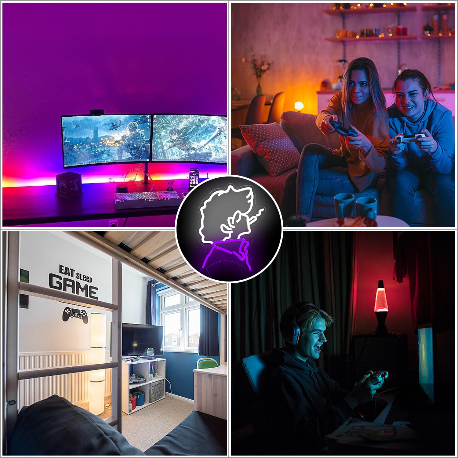 Ajoyferris Anime Cowboy Neon Sign - LED Wall Decor for Bedroom, Gamer Room, 2.1" Acrylic, White/Purple, Model: CowBoy