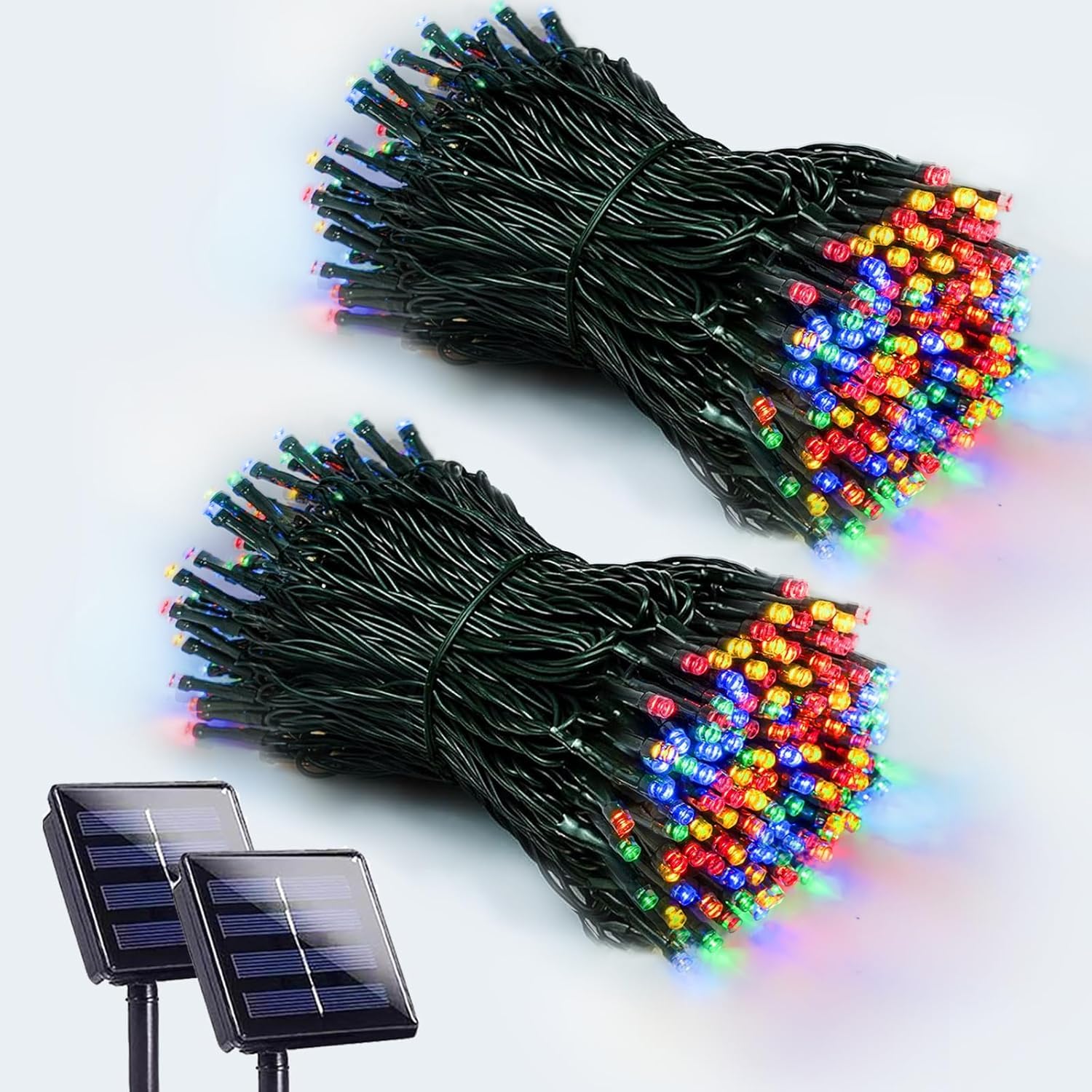 EEW Solar String Lights, 200 LED, 8 Lighting Modes, Waterproof, 2 Pack, Multicolor, Model CAIYUAN-100