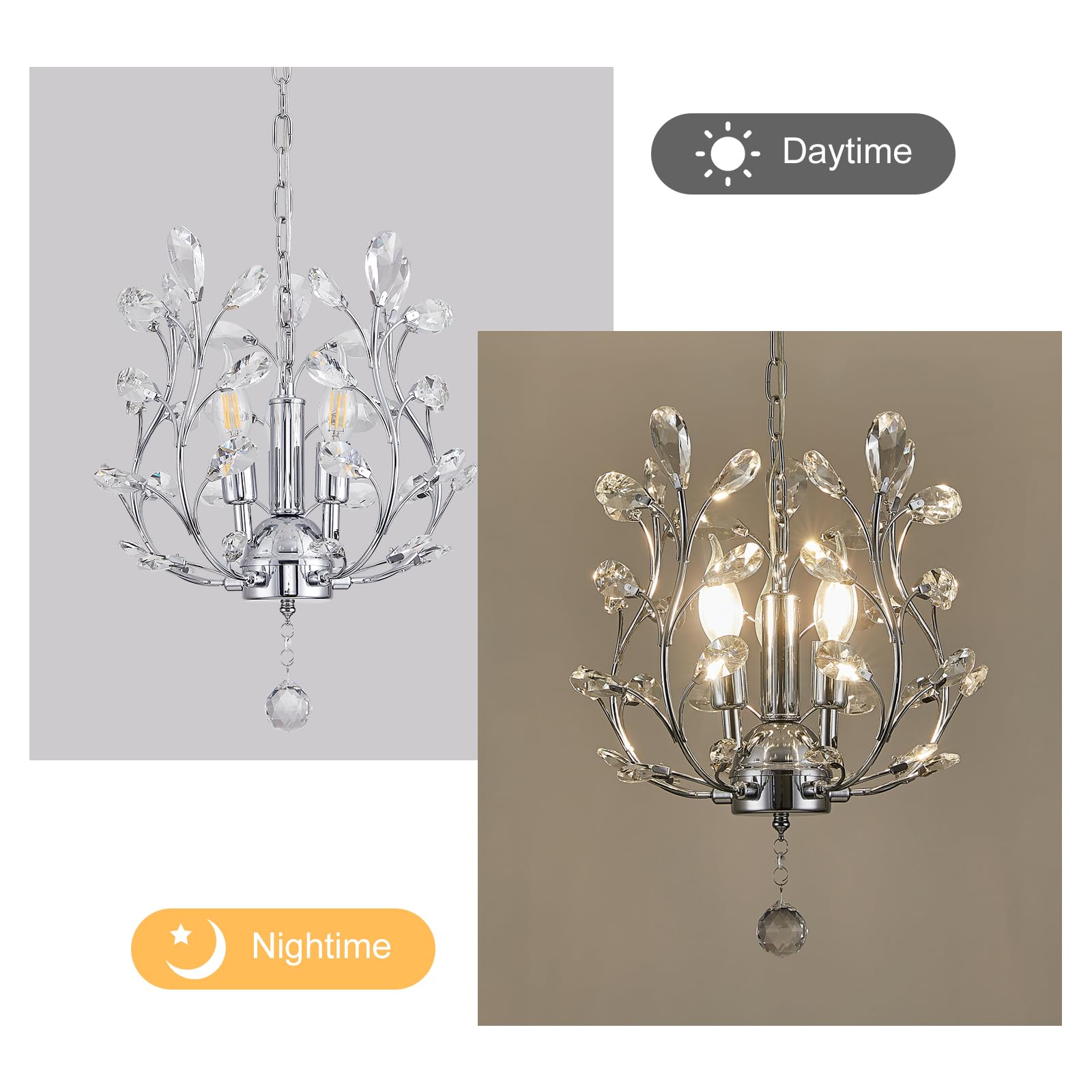 Ganeed 3-Light Vintage Crystal Chandelier, K9 Crystal Flush Mount Ceiling Light, Chrome, Model 1004-3C for Dining Room, Bedroom, Kitchen