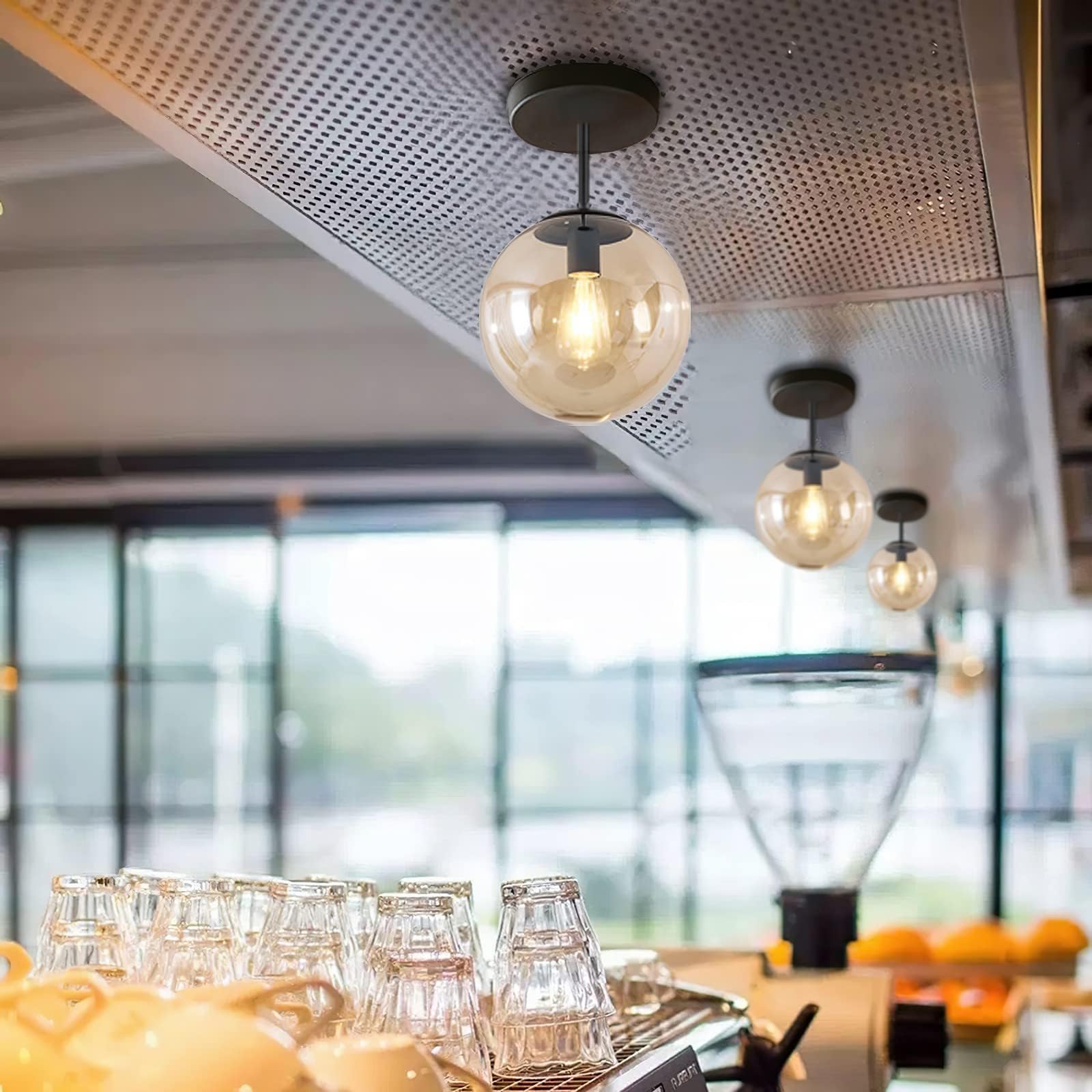 Koko&Yukina Mid Century Modern Black Globe Ceiling Light Fixture, Clear Glass, 1-Light, 6&quot;