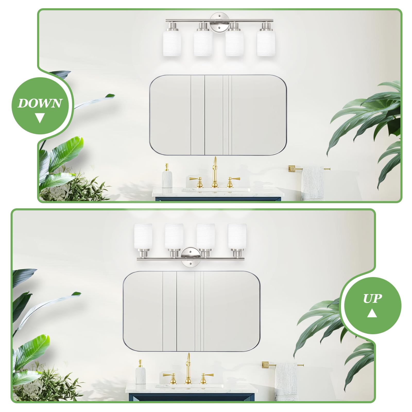 Guliaofo Bathroom Vanity Light Fixtures, 4-Light Brushed Nickel Vanity Lights, Bathroom Lighting Over Mirror, Vanity Light For B