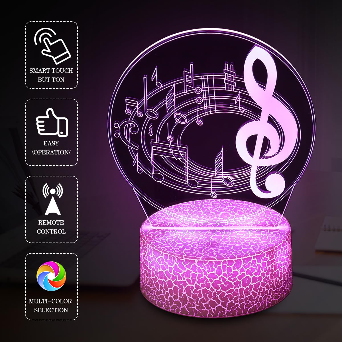 Shwkmoppe Electric Guitar Night Light Gifts For Kids, 3D Illusion16 Color Change Decor Bedside Lamp With Remote And Smart Touch,