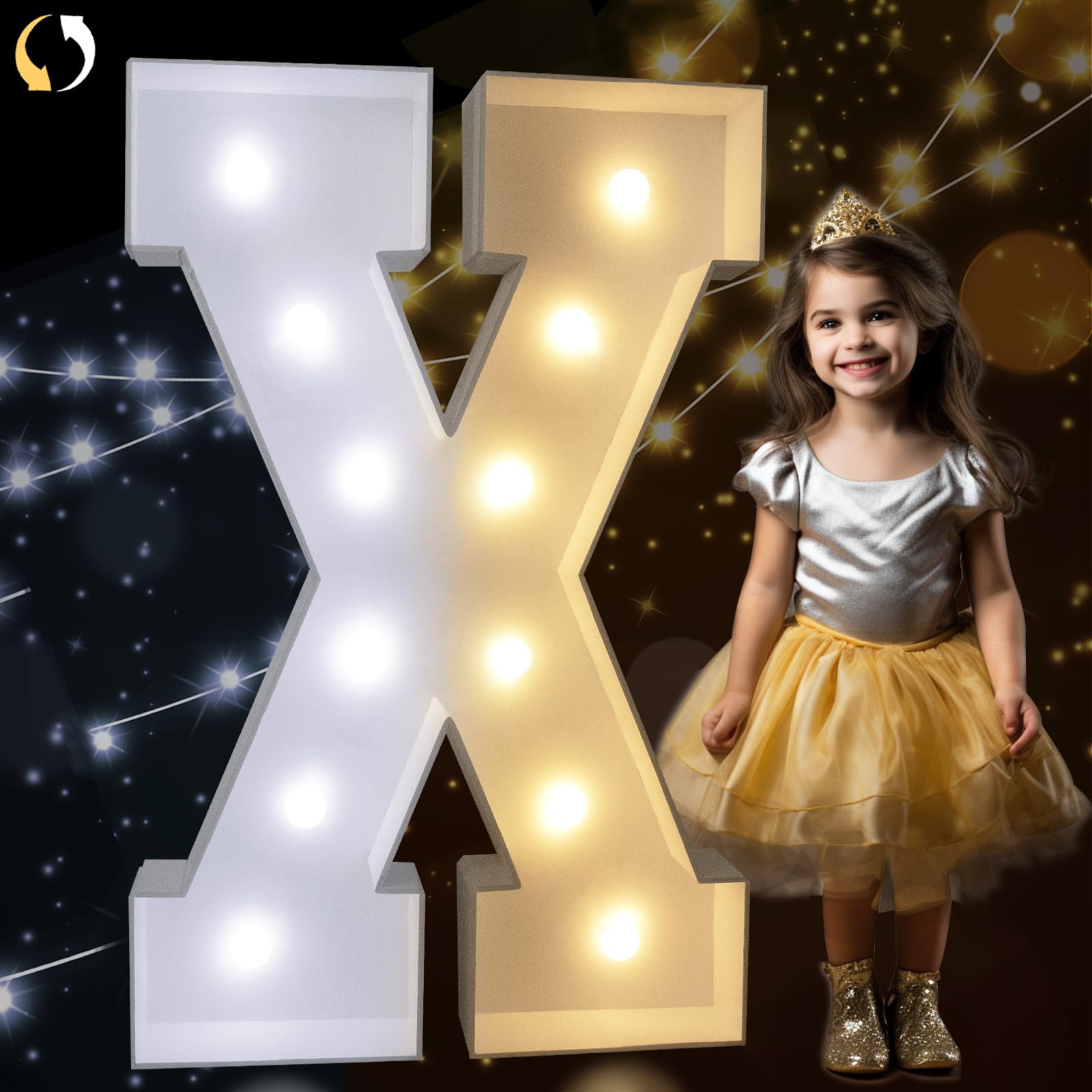 Pooqla 3FT Marquee Light Up Letter X, Cool White & Warm White LED, Giant Sign for Birthday & Wedding Party Decoration
