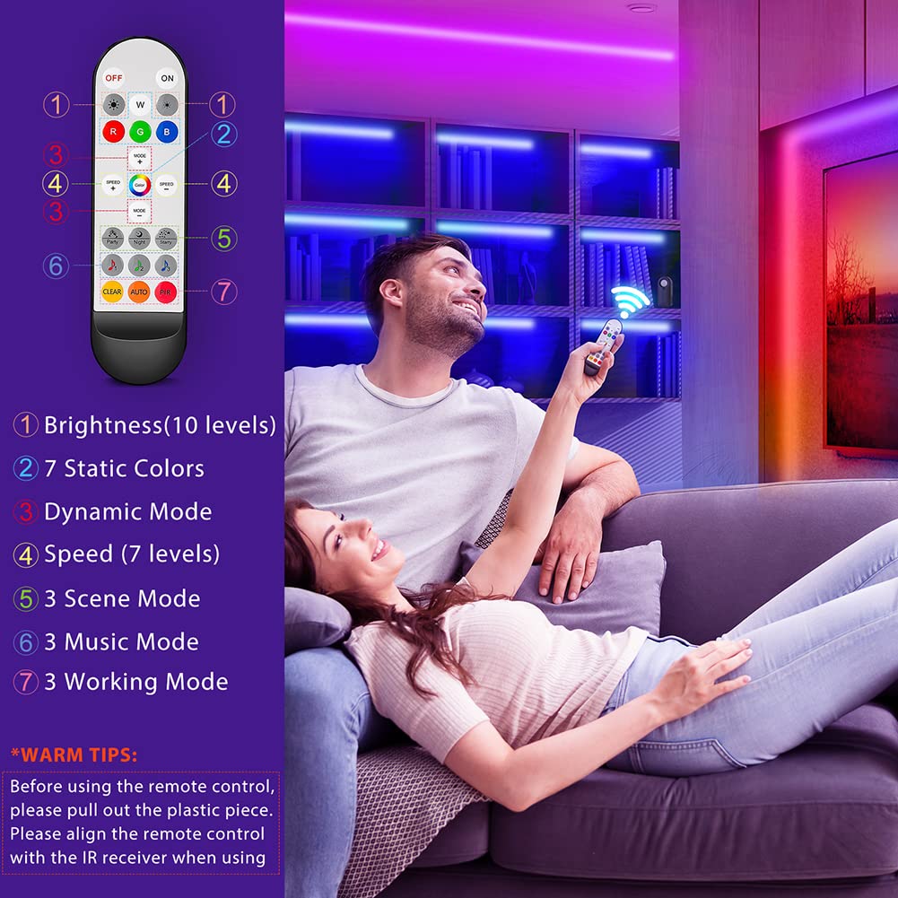 Wefomey RGB Under Cabinet Lights, 6 Pre-Cut LED Strips, 10ft, Motion Sensor, Remote Control, Music Sync, Plastic, Color Changing
