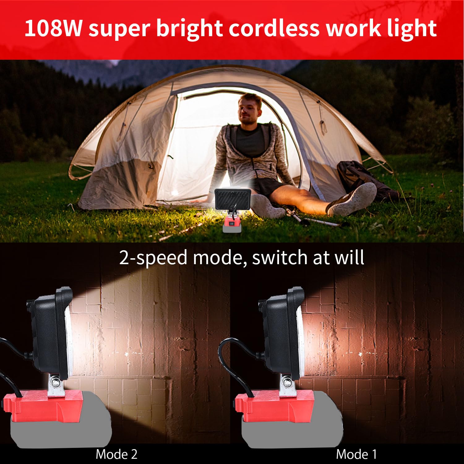 Cordless Led Work Light For Milwaukee 18V Lithium Batteries, 108W 5400Lm Adjustable Portable Flood Lights For Job Site Lighting