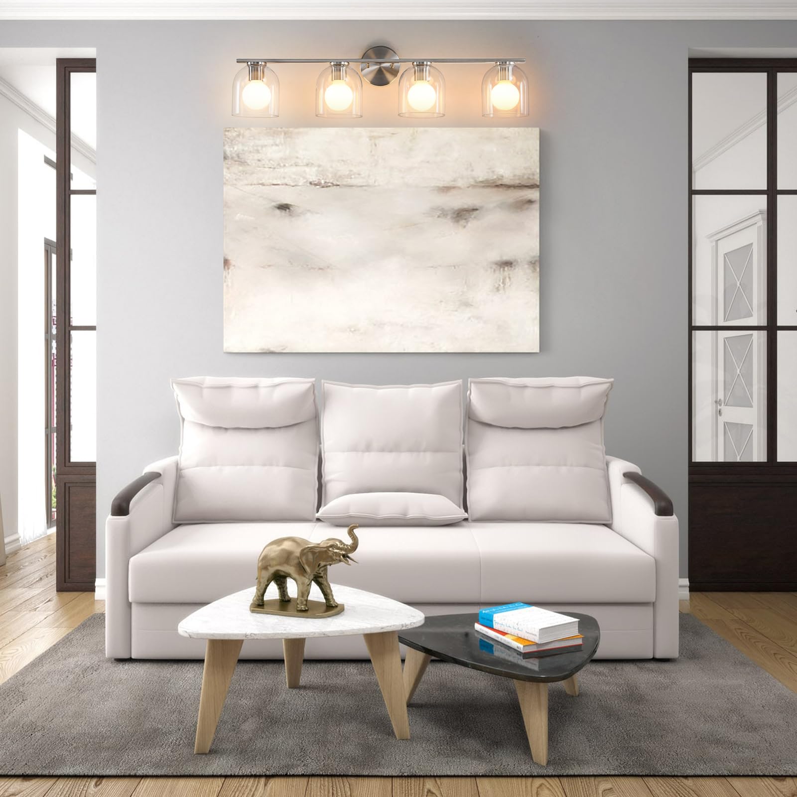 Woshitu Modern Brushed Nickel Bathroom Vanity Lights: 32.3 Inch Over Mirror, 4-Light Fixture With Clear Glass Shade