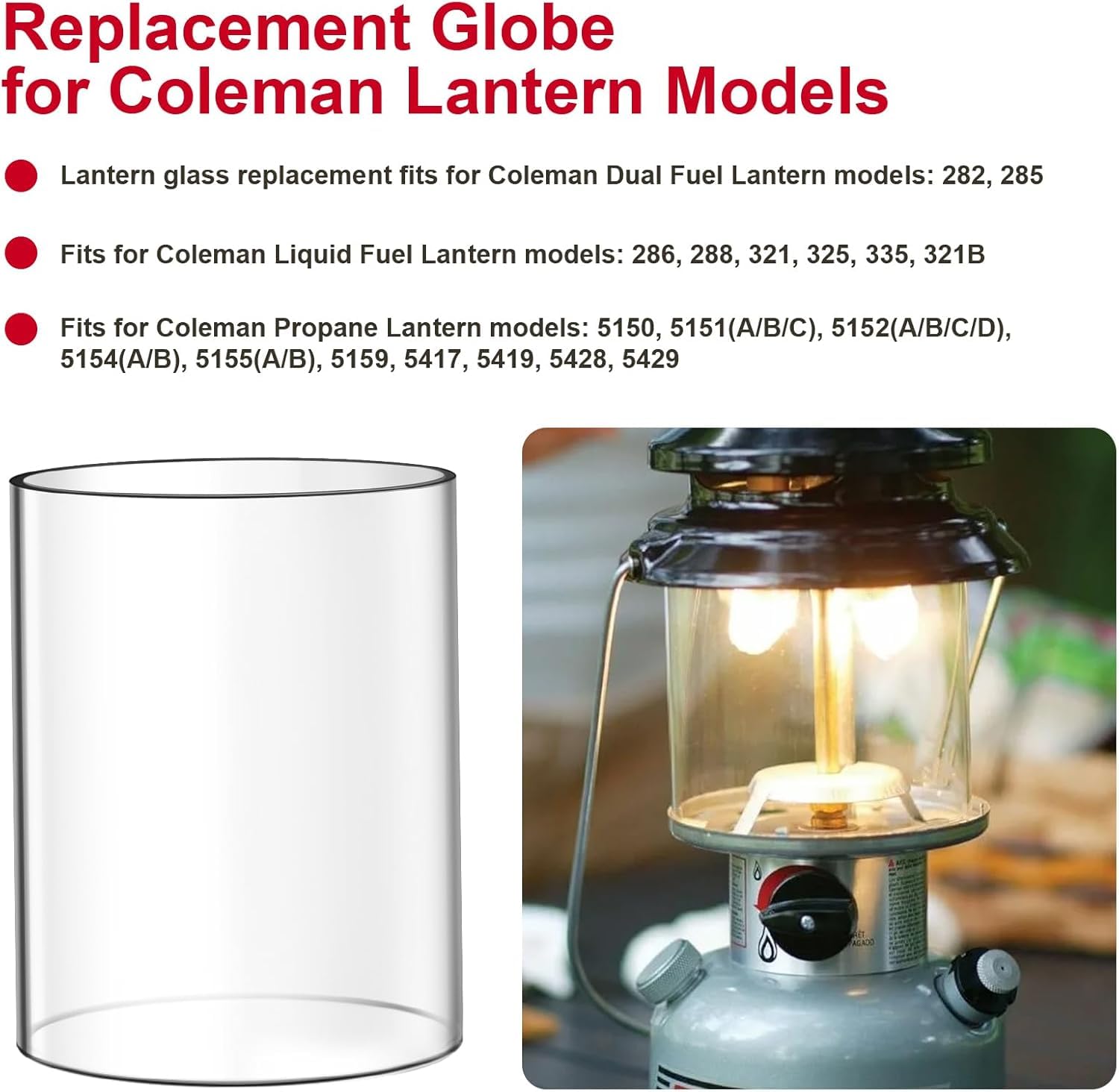 Batator Glass Globe Replacement for Coleman 288 Lanterns - Large, White, Crack Resistant, Ideal for Camping & Emergency Use
