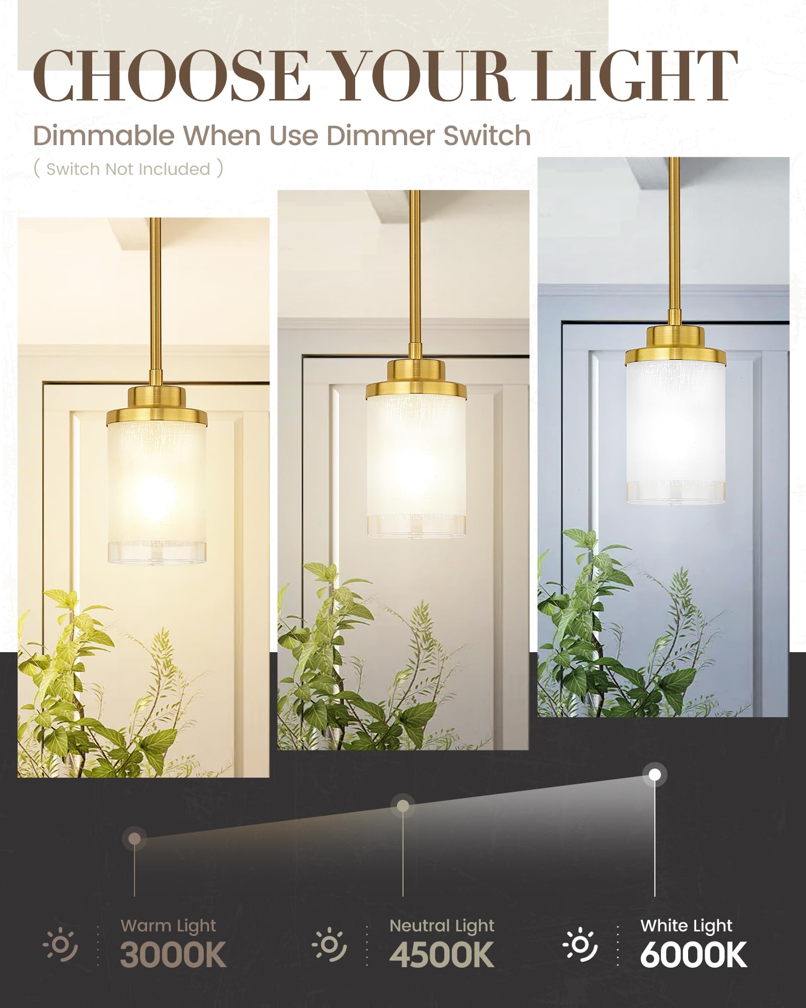 Tengxin Modern Pendant Light For Kitchen Island, Brushed Gold Hanging Ceiling Light Fixture,Farmhouse Pendant Lighting For Dinin