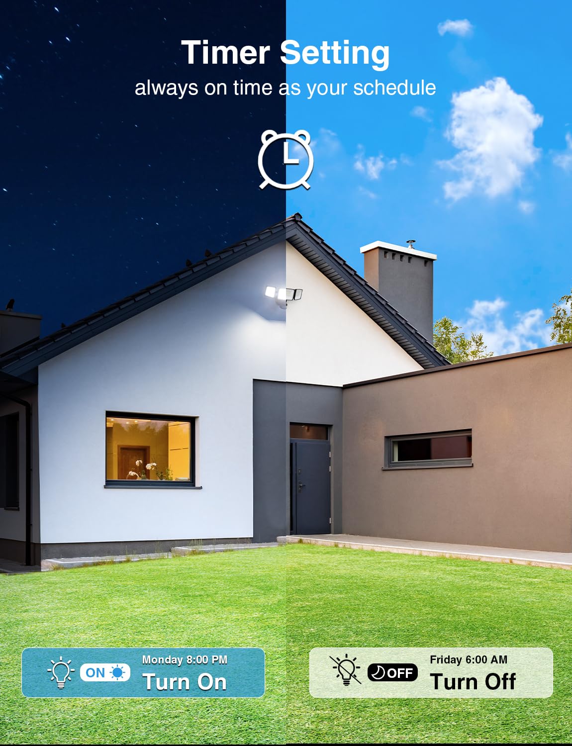 Onforu 100W Smart LED Security Light - Motion Sensor, 9000LM, WiFi, 3 Adjustable Heads, IP65, Black, Model BDB100WF-3