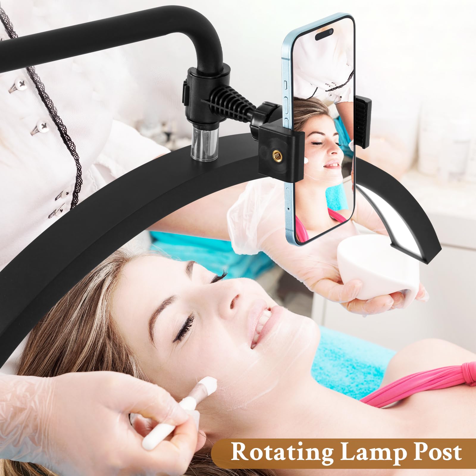 Mkpaei Lash Light For Eyelash Tech - Led Half Moon Light For Tattoo Artists, Esthetician Lights For Eyelash Extensions - Adjustable Brightness & Height, Warm To Cool Floor Lash Lamp With Phone Holder