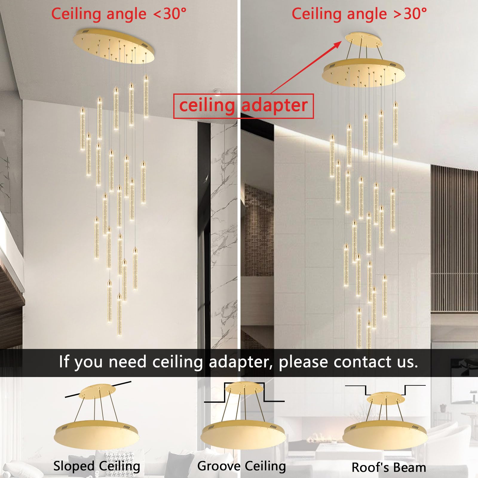 Dolria 156in LED Dimmable Chandelier - 20 Lights, Gold, Modern Design for High Ceilings, Crystal Drop Light, Model PC0008