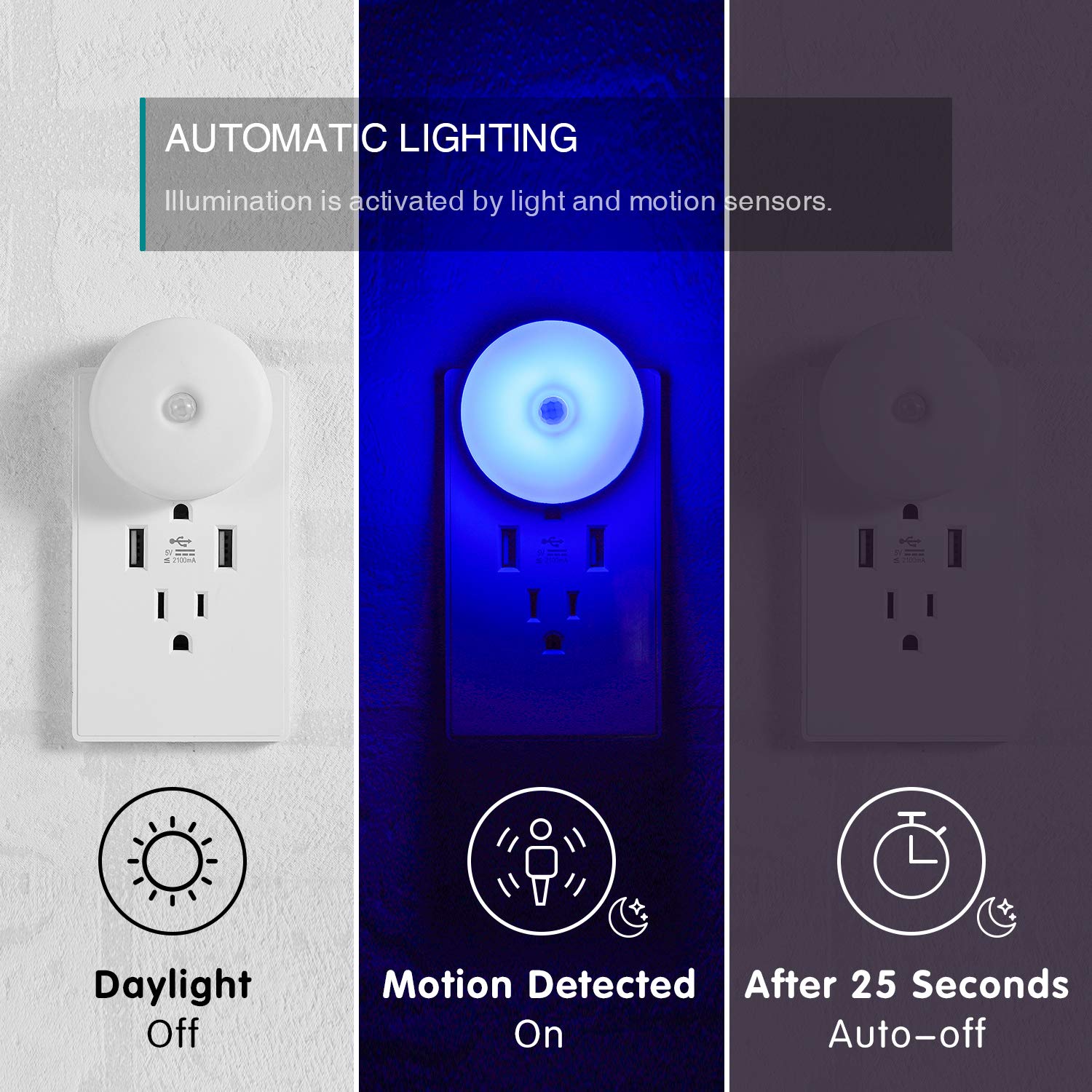 Mycozylite Motion Sensor Night Light, Blue Night Light Plug Into Wall, Led Night Light Motion Sensing, Energy Efficient, Slim, N