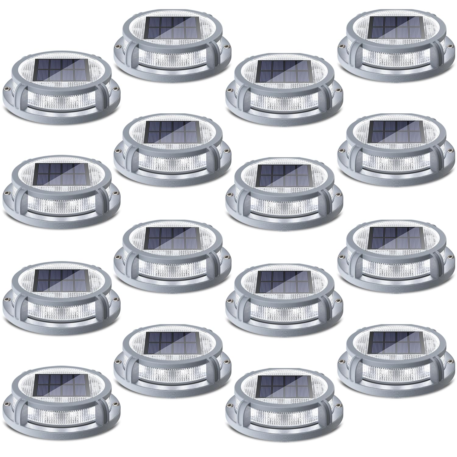 SIEDiNLAR Solar Deck Lights Outdoor 2 Modes 16 LEDs Dock Light Driveway Markers Solar Powered Waterproof for Ground Pathway Step