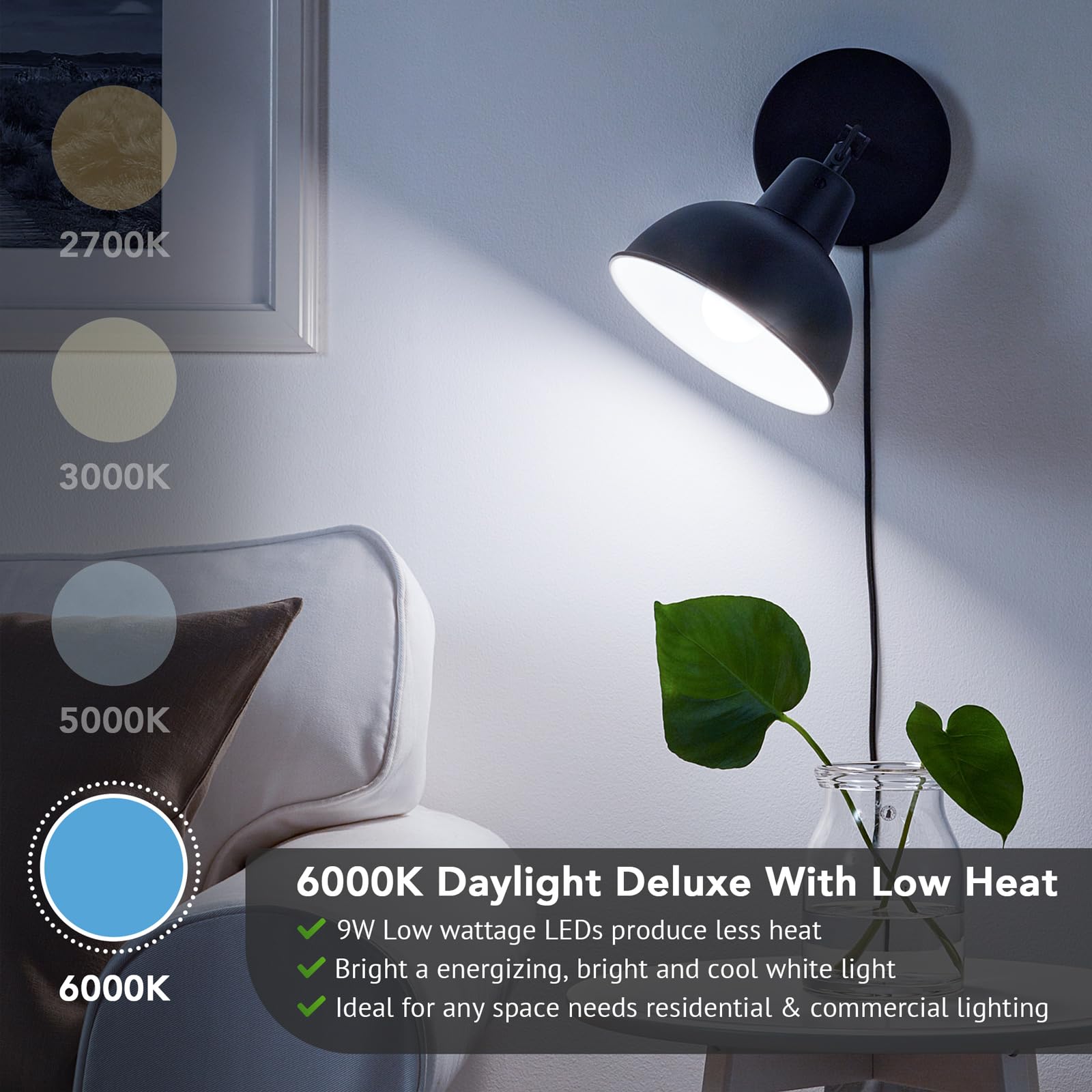 Maylaywood A19 Led Bulbs 60W Equivalent, 6000K Cool White, 850Lm, 4-Pack E