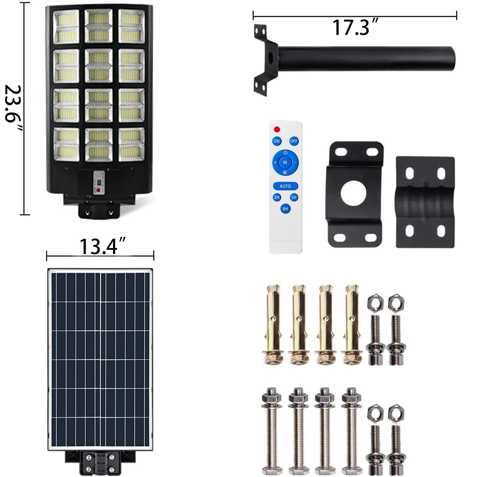 Qoeudd Solar Street Light, 12000W Ip66 Waterproof Flood Light, 600000Lm, Remote Control For Outdoor Courtyard/Garden/Yard