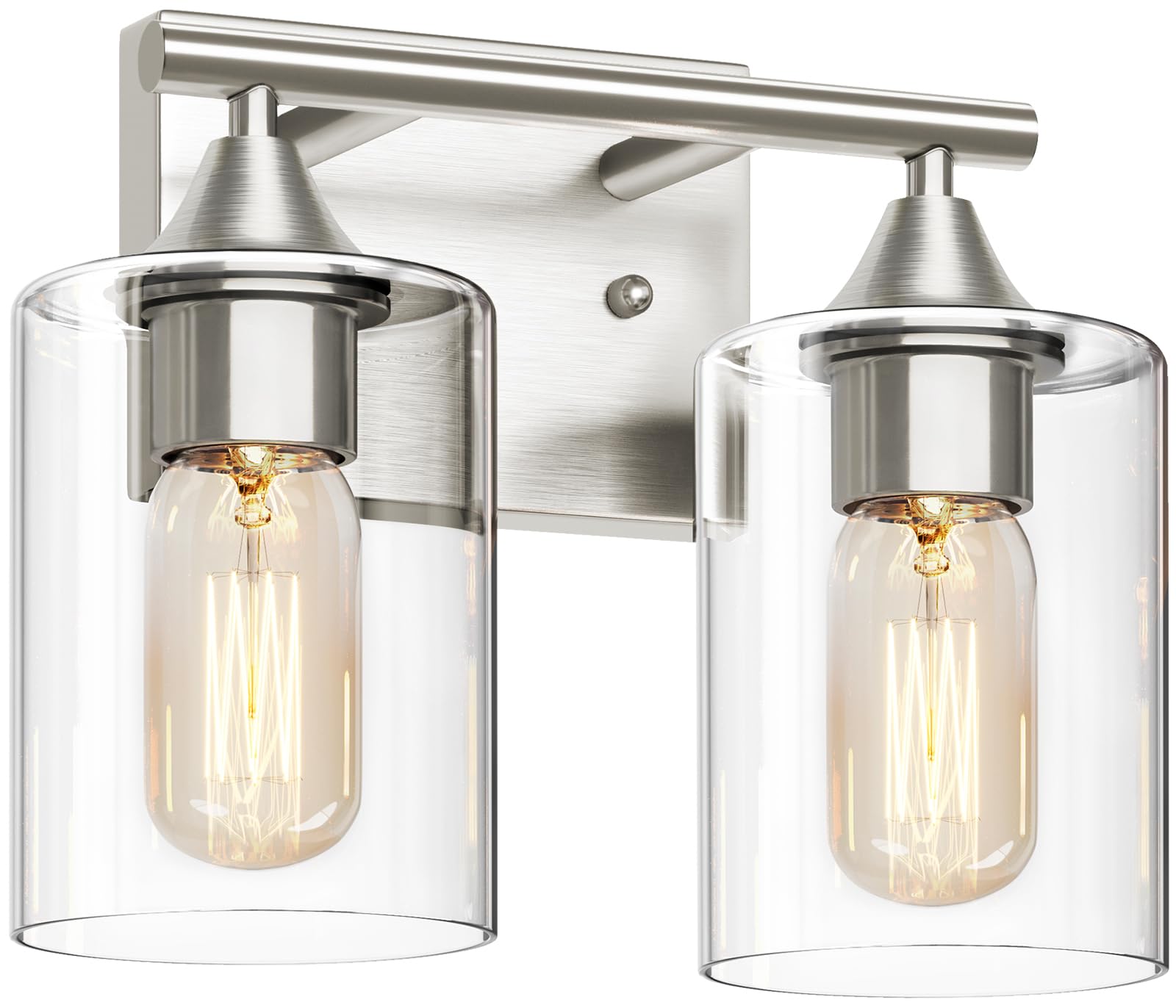 XPEHK Bathroom Vanity Light Fixture, 2-Light Modern Brushed Nickel Over Mirror, Glass and Metal Construction