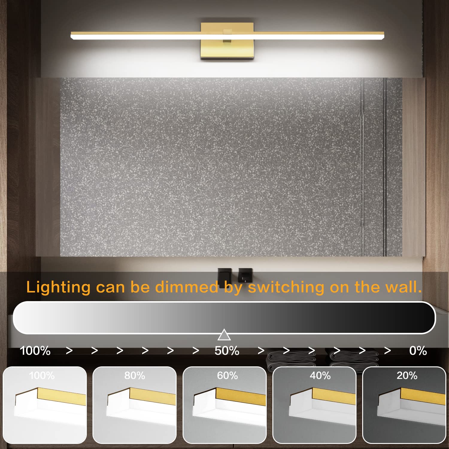 Zuzito Bathroom Vanity Light 48 Inch Modern Gold Dimmable Led Vanity Lighting Fixtures Over Mirror For Bath