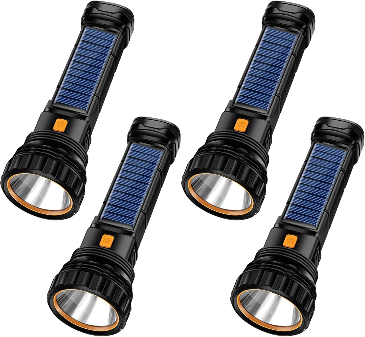 E-SHIDAI 4pcs Solar/Rechargeable Multi Function 1000 Lumens LED Flashlight, with Emergency Strobe Light and 1200 Mah Battery, Em