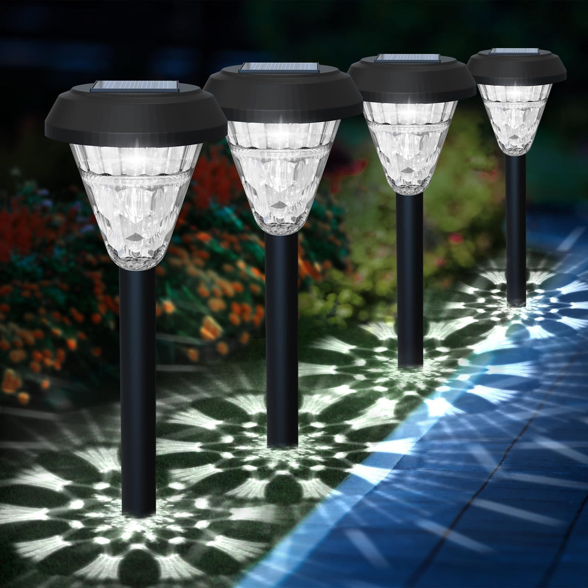 Pearlstar 8 Pack Solar Pathway Lights Outdoor, Waterproof Auto On/Off Solar Outside Lights For Yard, Garden, Path, Walkway, Driv