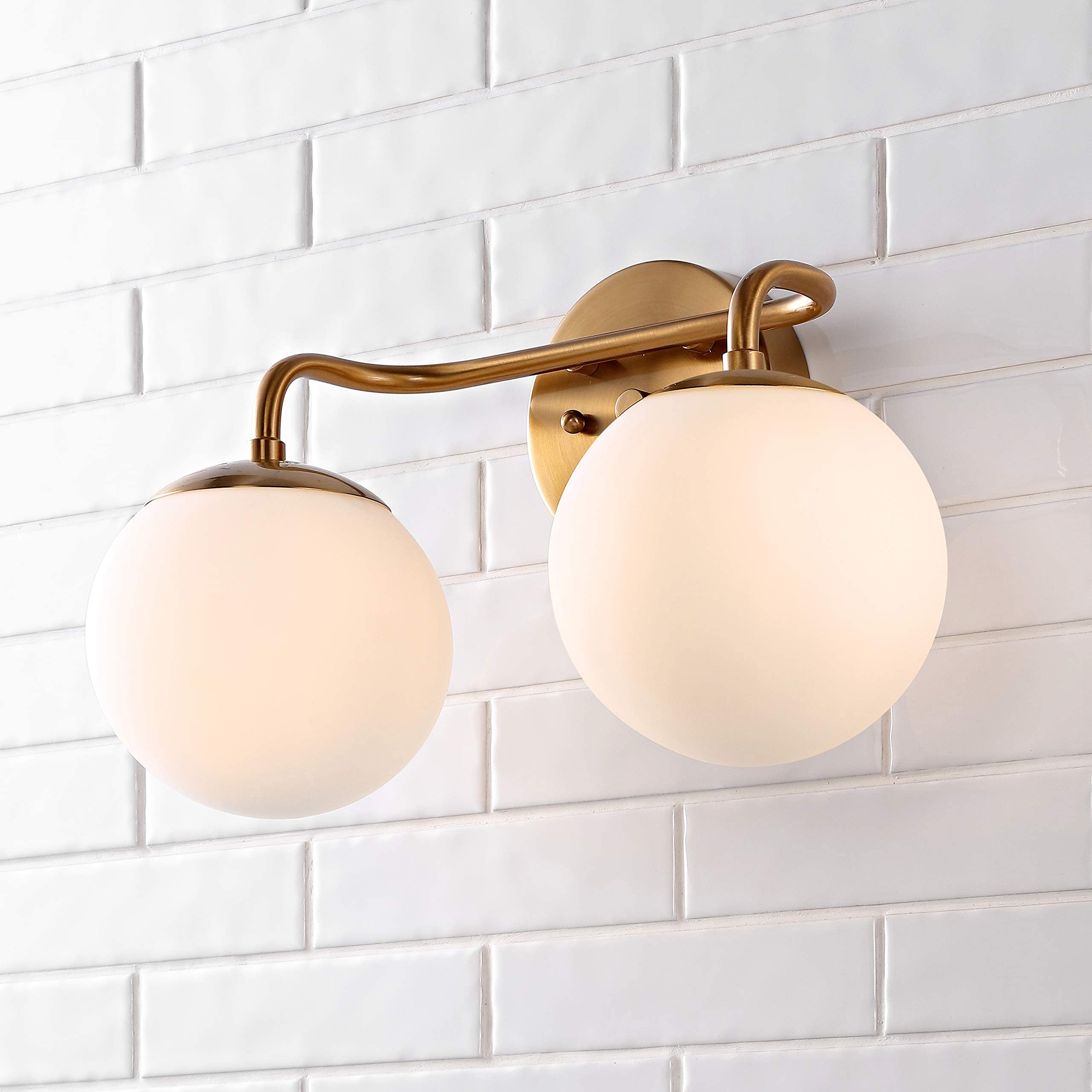 JONATHAN Y 15" 2-Light Modern LED Vanity, Brass Gold, Frosted Glass, Model JYL3535A, Ideal for Entryway, Kitchen, Bathroom, Hallway