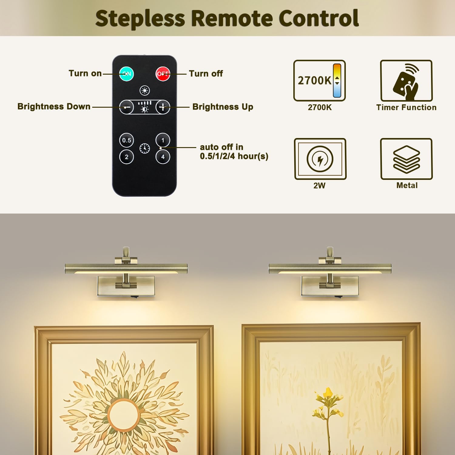 DESOOP Wireless Picture Light 12" Adjustable Art Light, Antique Bronze, Rechargeable with Remote & Timer, Model 7115