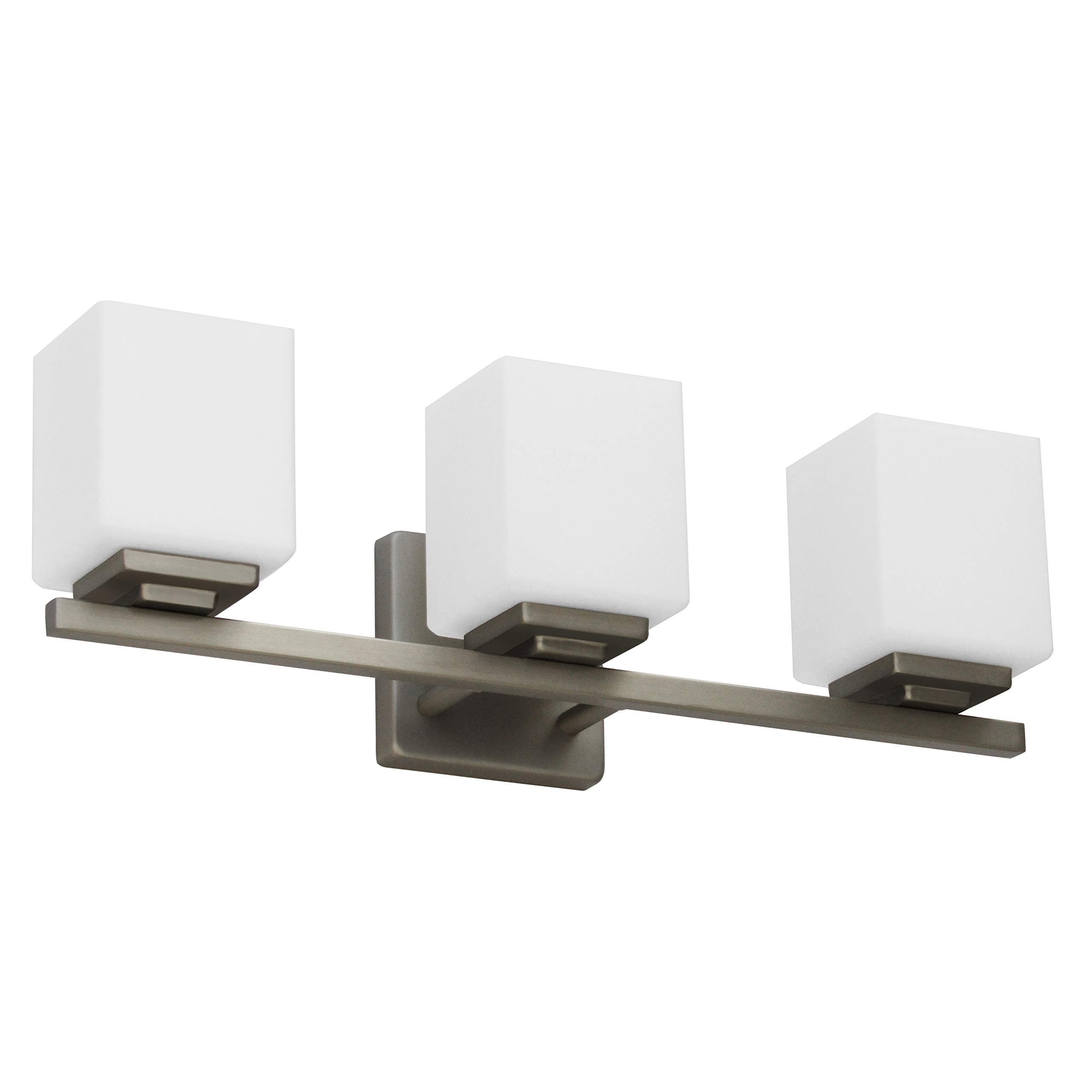 Yosemite Home Decor Jordan 3-Light Vanity Light, Satin Nickel Finish, Frosted White Glass Shades, 5.3 x 20.9 x 7 inches, Model 130010329