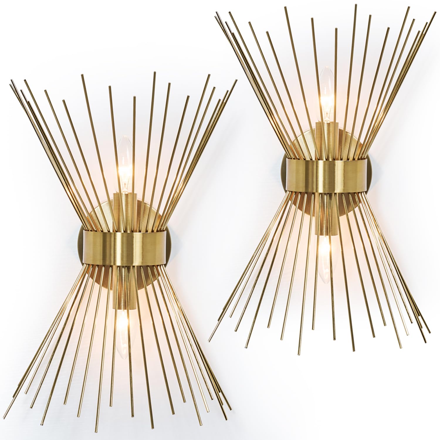 2-Light Bathroom Vanity Light, Mid-Century Modern Starburst Gold Wall Sconce, Bedside Electroplate Brass Wall Light Fixture, Wal