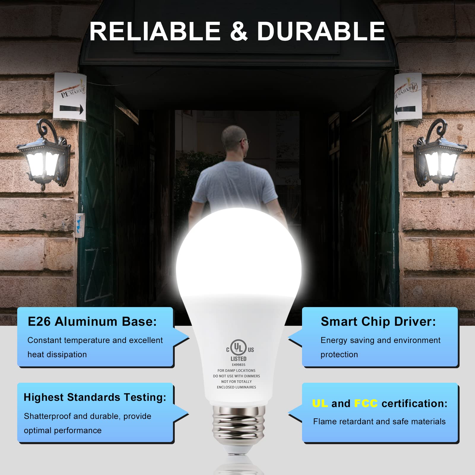 Jackonlux Dusk To Dawn Led Light Bulbs, Daylight White, 6 Pack For Outdoor Garage Porch Lighting