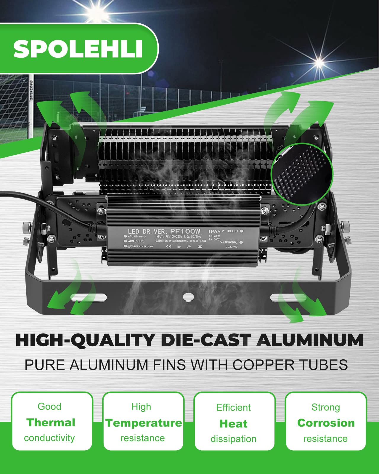 Spolehli 600W Led Stadium Flood Lights 16000Lm, Ip66 Waterproof, 6500K Daylight White