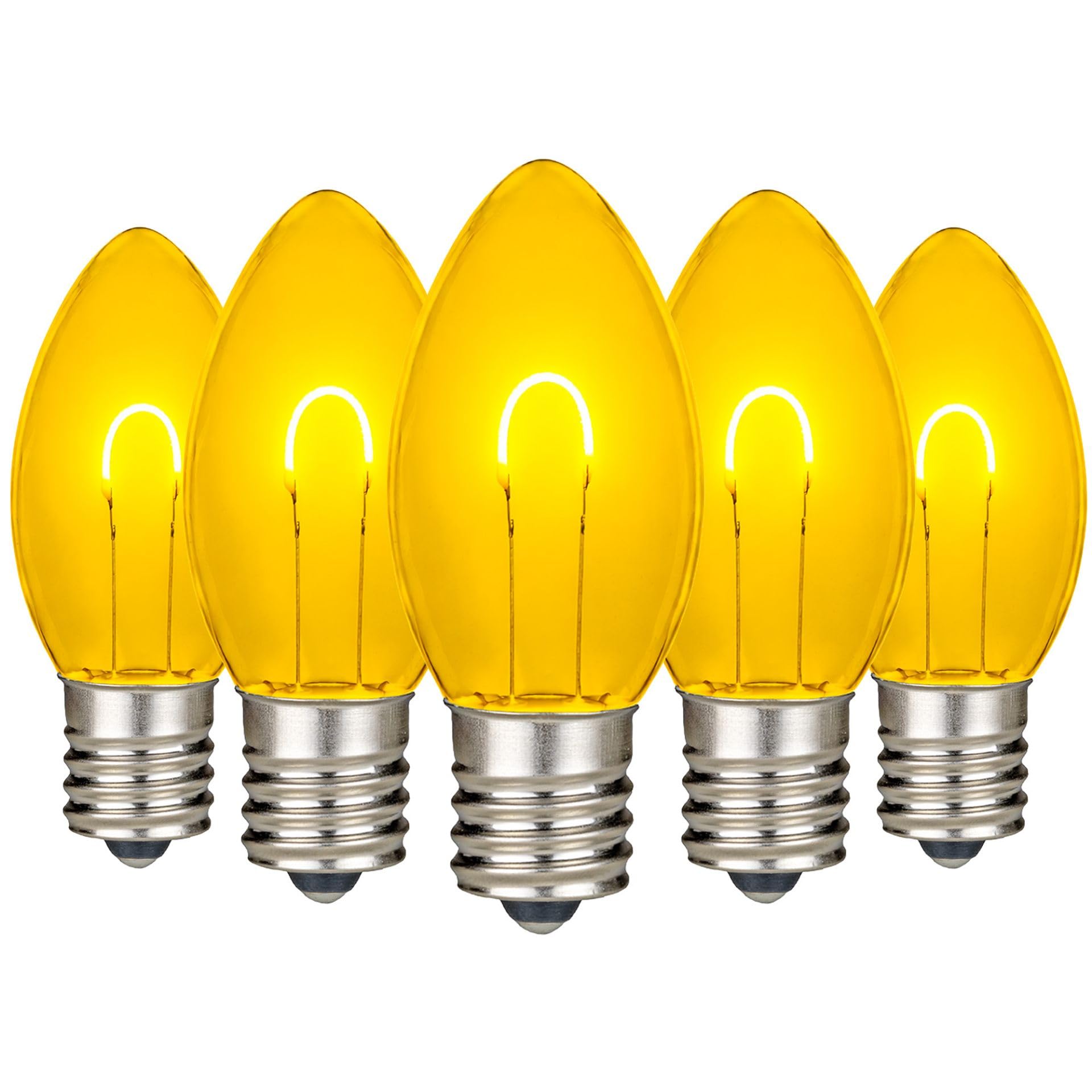 Festive Living 25 Pack Yellow C9 LED Replacement Bulbs - Dimmable U-Shaped Flex Filament, Shatterproof Plastic C9 Bulbs, E17 Int