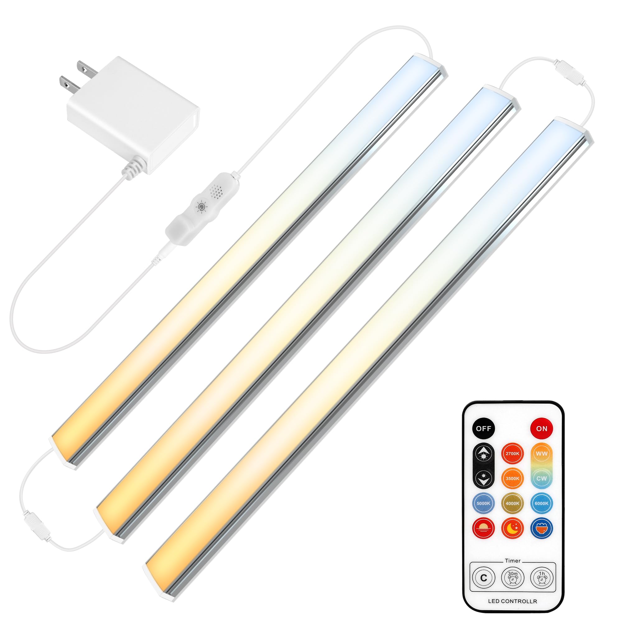 Benreom Under Cabinet Lighting Plug in, 3 Pcs 12 Inch Multi-Color Under Cabinet Lighs, Super Bright Under Counter Lights for Kit