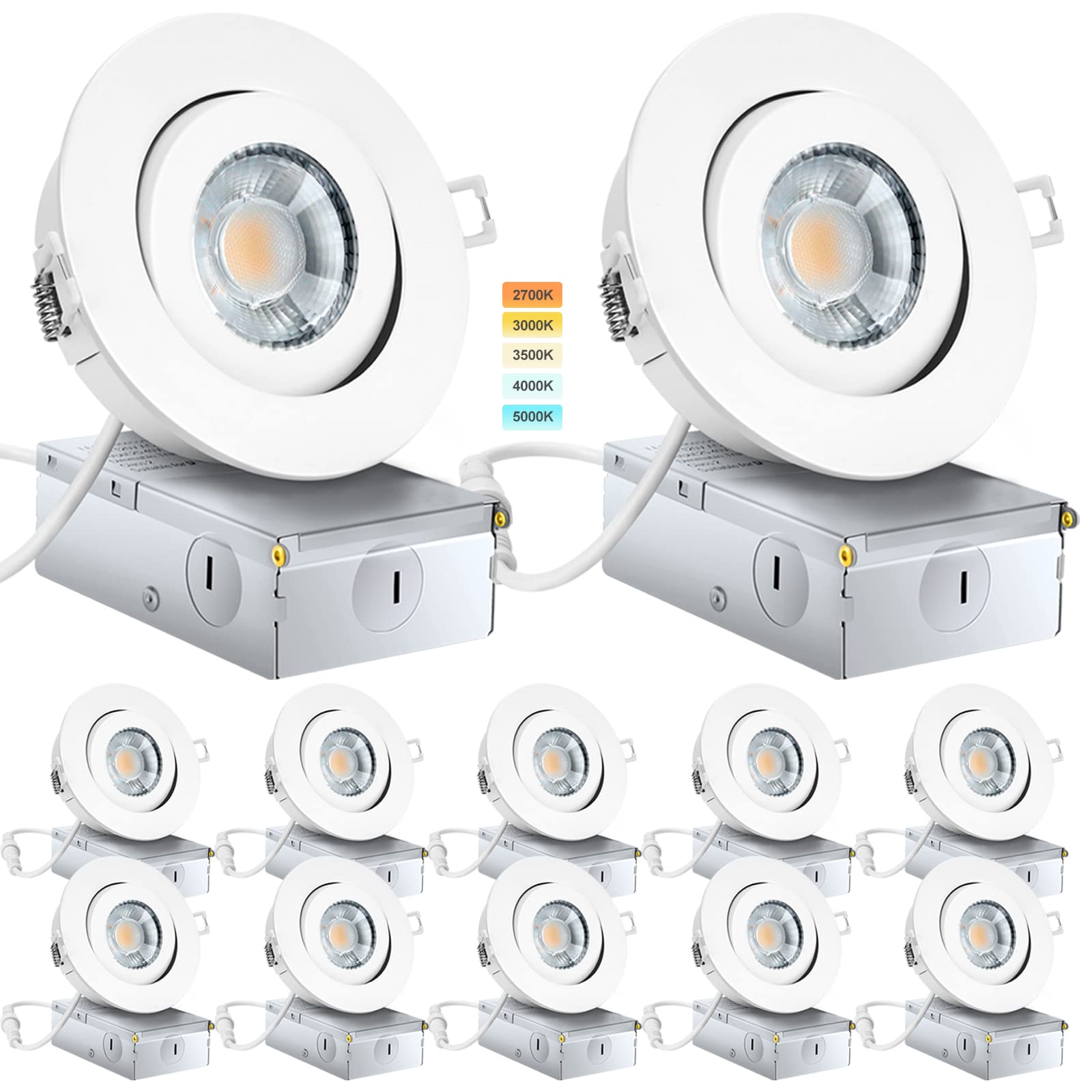 KnLnny Ware 4 Inch Led Recessed Lights, Recessed Lighting 9W 750LM Dimmable LED Recessed Ceiling Light with Junction Box,Adjusta