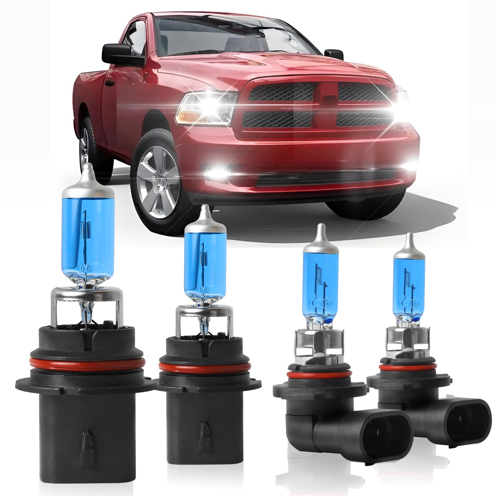 XRDHJI Fit for 2003 2004 2005 Dodge Ram 1500 2500 3500 High Performance Halogen Headlight Bulbs,9007 High Low Beam +9145 Foglamp