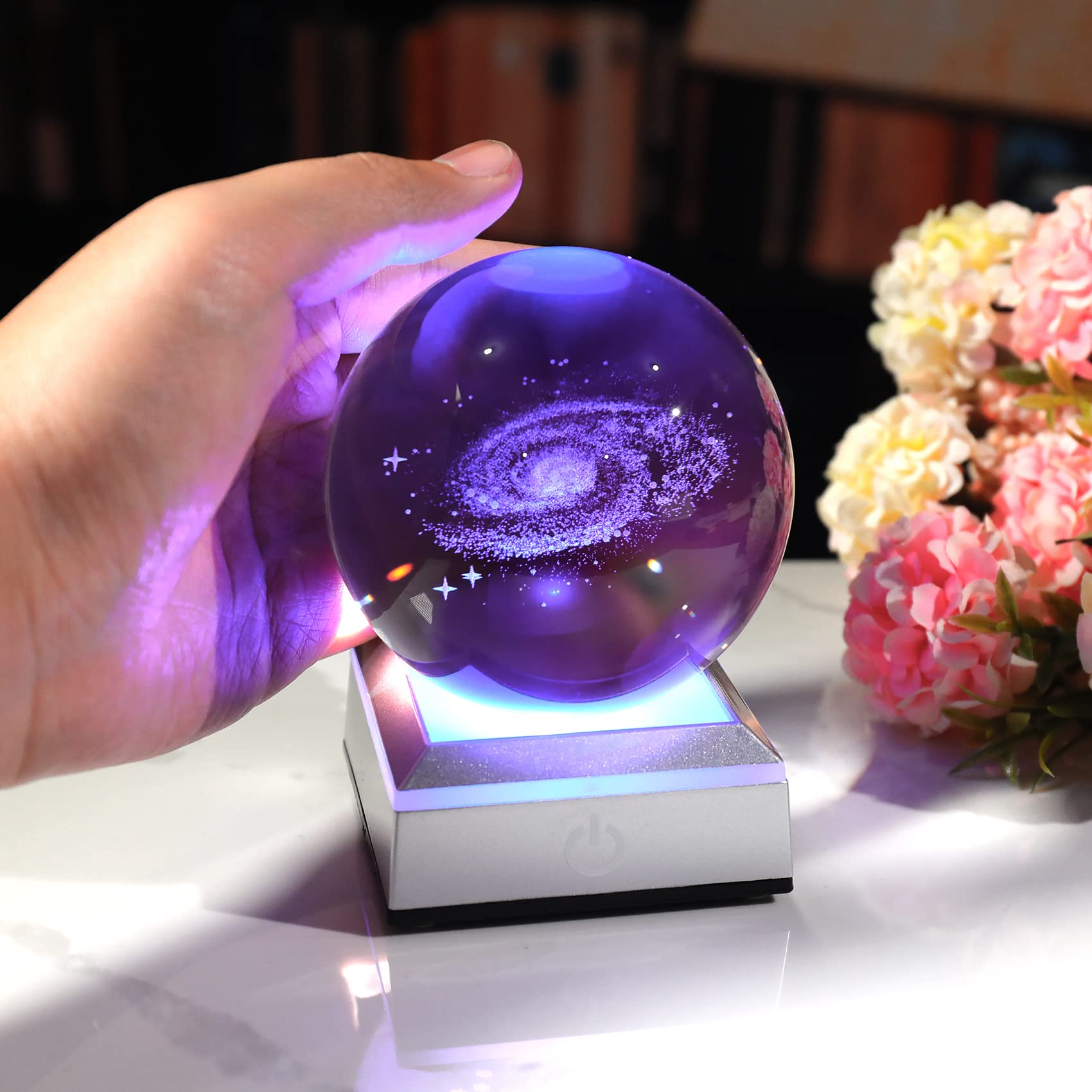 Ornalrist 3.15 Inch 3D Galaxy Planet Glass Ball With Light Lamp Astronomy Gifts Ideas For Boyfriends Kids, Science Space Universe Art Model Home Decor