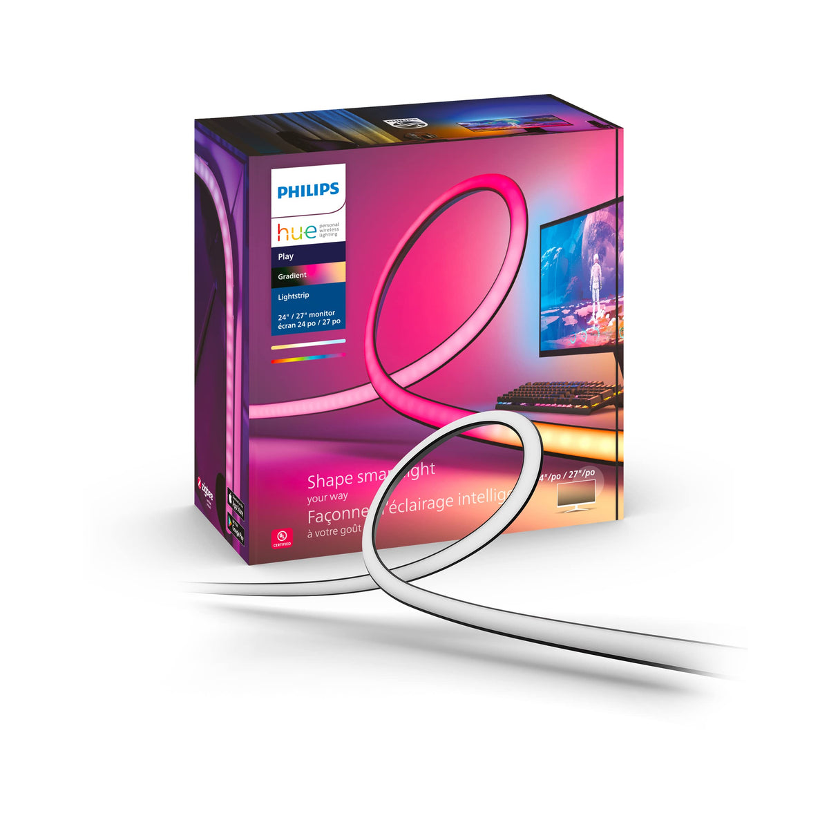 Philips Hue White And Color Ambiance Gradient Pc Led Lightstrip For 24'' To 27'' Monitors Requires Hue Hub, Compatible With Alex
