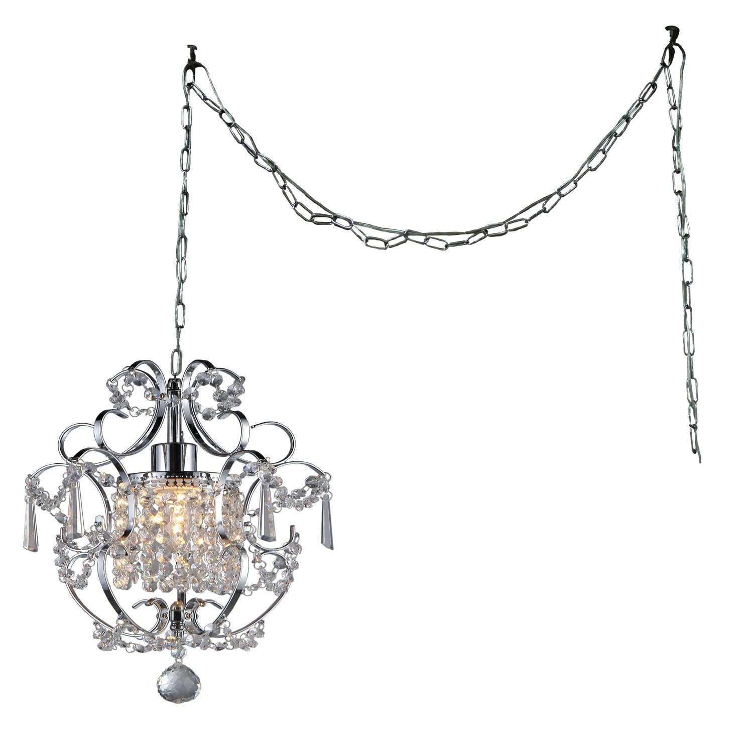 Whse of Tiffany Swag Lamp, 1-Light Crystal, 11in x 11in x 15in, Model RL4025, Chrome Finish