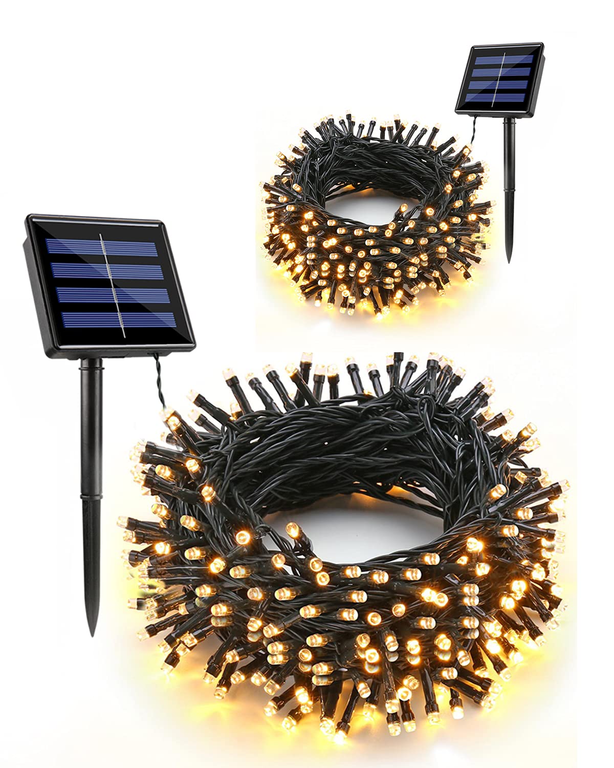 Flacchi Solar Christmas Lights, 400 LED, 8 Modes, Waterproof, 2 Pack, Warm White, Outdoor String Lights for Garden and Patio