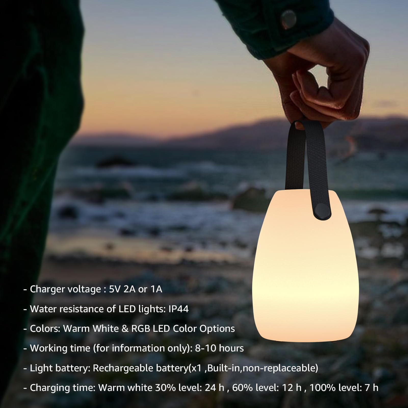 uuffoo Portable Outdoor Table Lamp - Dimmable, Rechargeable, IP44 Water-Resistant, 2 Pack, Small, Black Handle, Model 1420