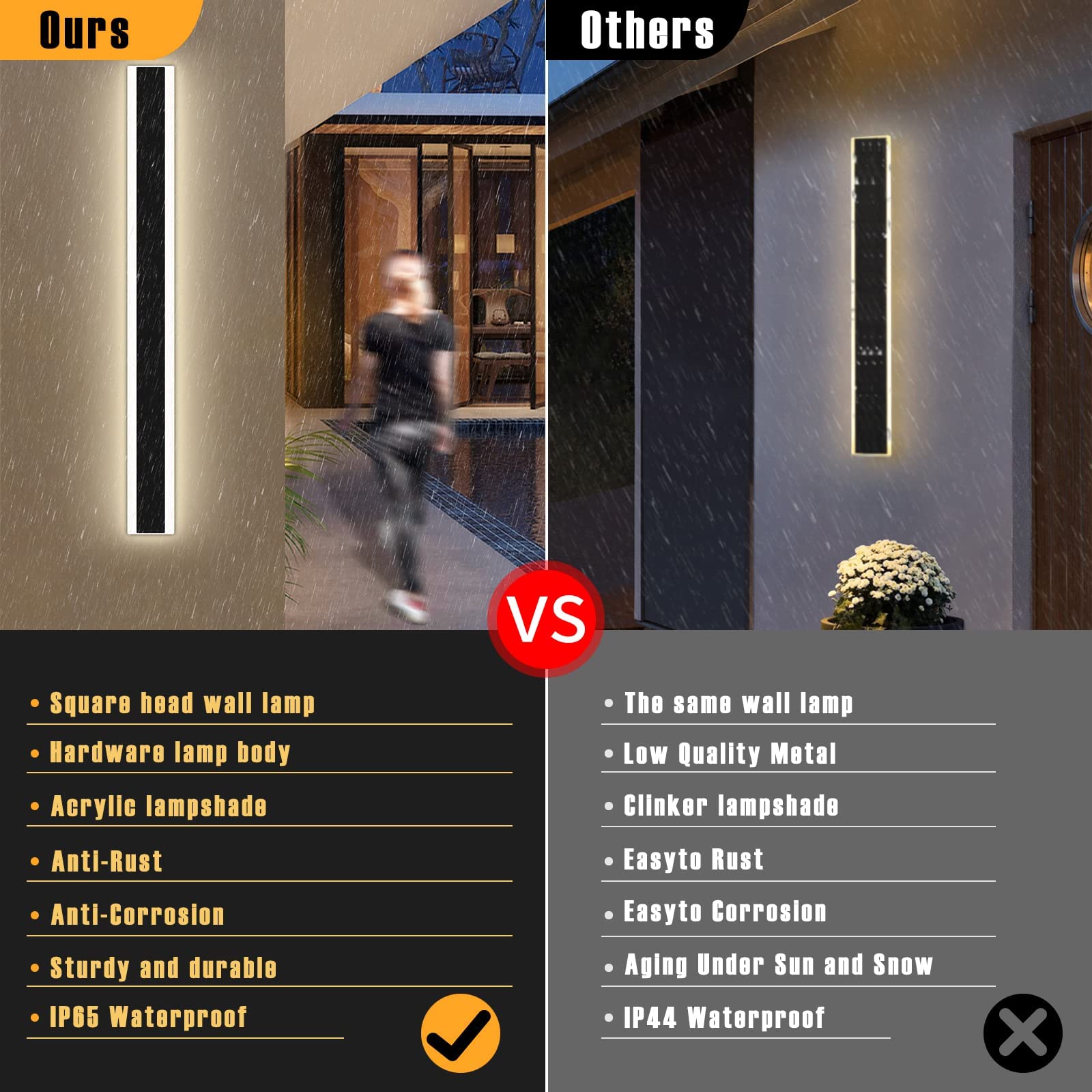 Modern 23.6Inch Outdoor Wall Light, 3000K/4500K/6000K 3 Color Change Black Exterior Light Fixtures Wall Mount, Ip65 Waterproof M