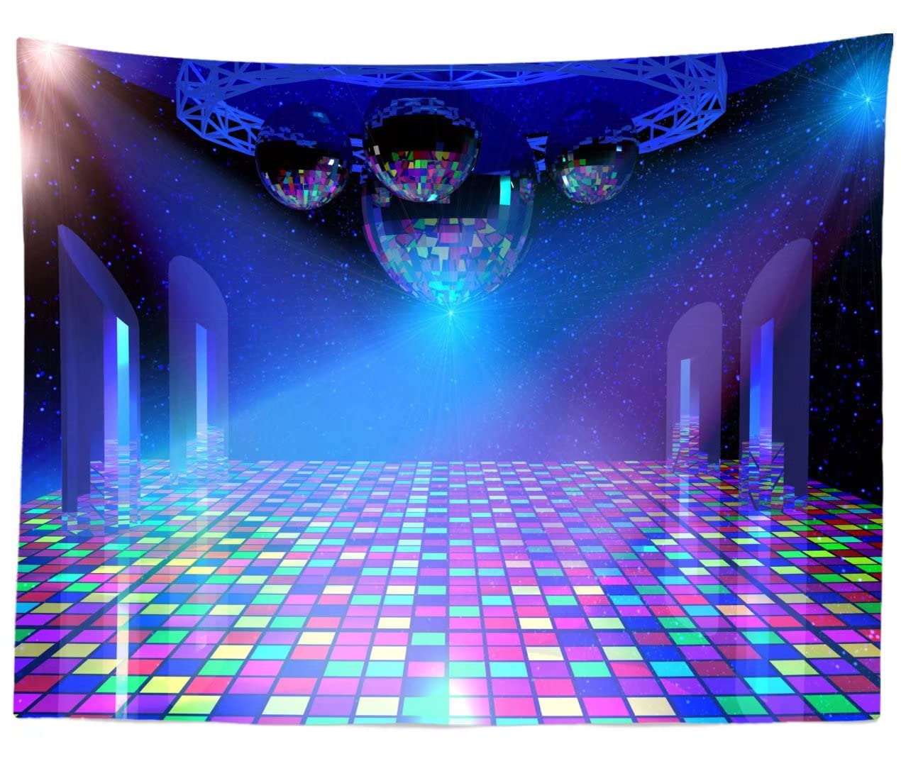 Beleco 9X6Ft Fabric Disco Party Backdrop Vintage 70S 80S 90S Disco Ball Blue Stage Backdrop Night Club Neon Music Birthday Backdrop Disco Theme Party Decorations Let'S Glow Crazy Backdrop Studio Props