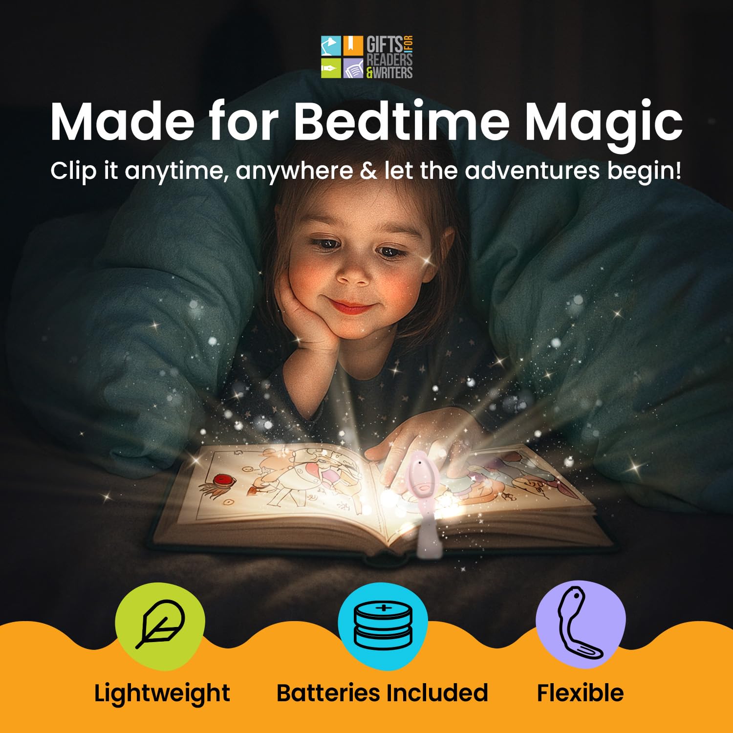 Gifts for Readers & Writers Flexilight Pal Bookmark Light | LED Clip-On | Battery Operated | Mermaid Purple